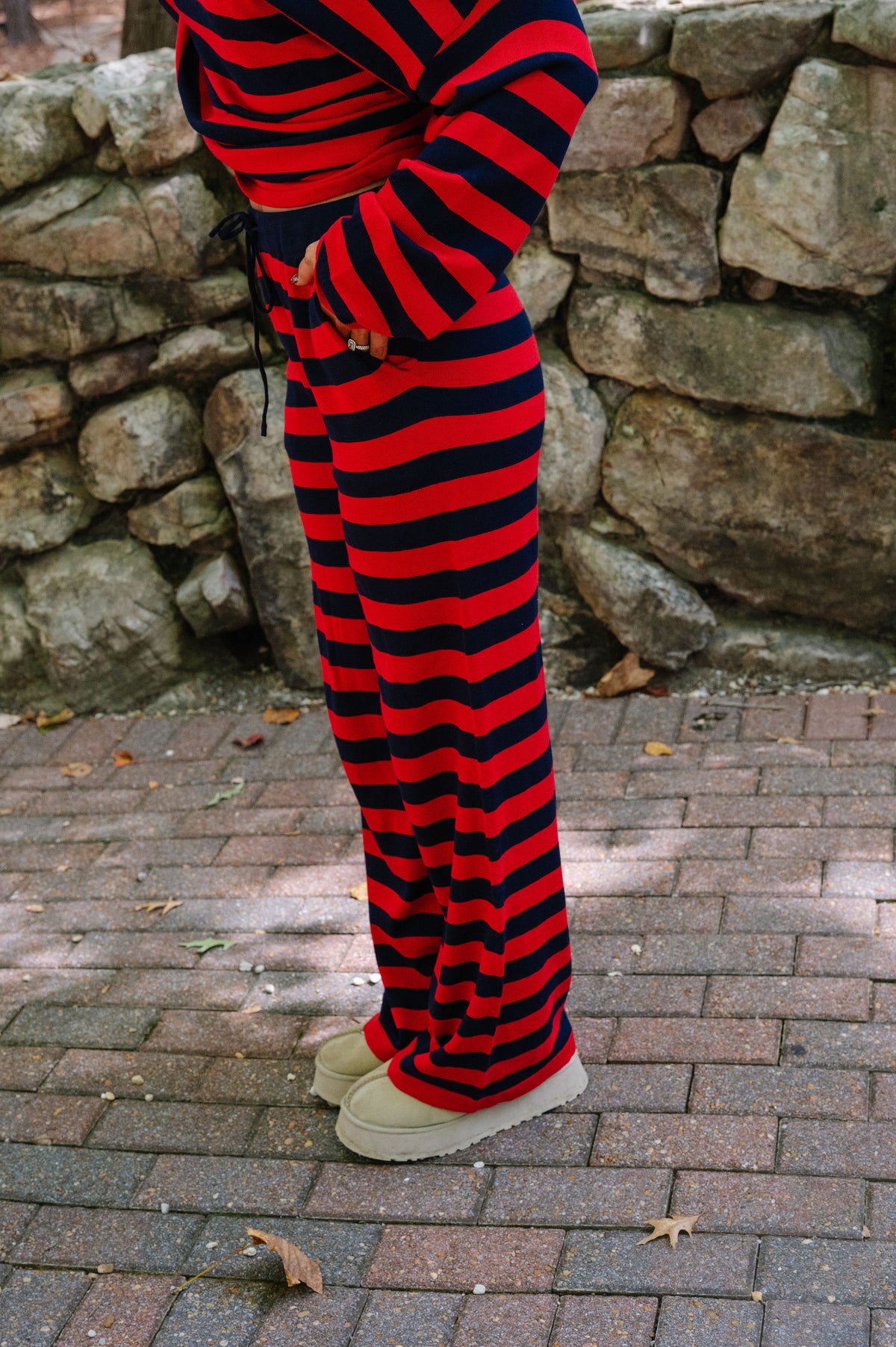 Bella Striped Knit Set-Navy/Red