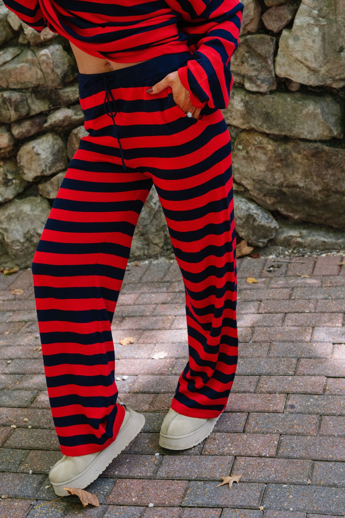 Bella Striped Knit Set-Navy/Red