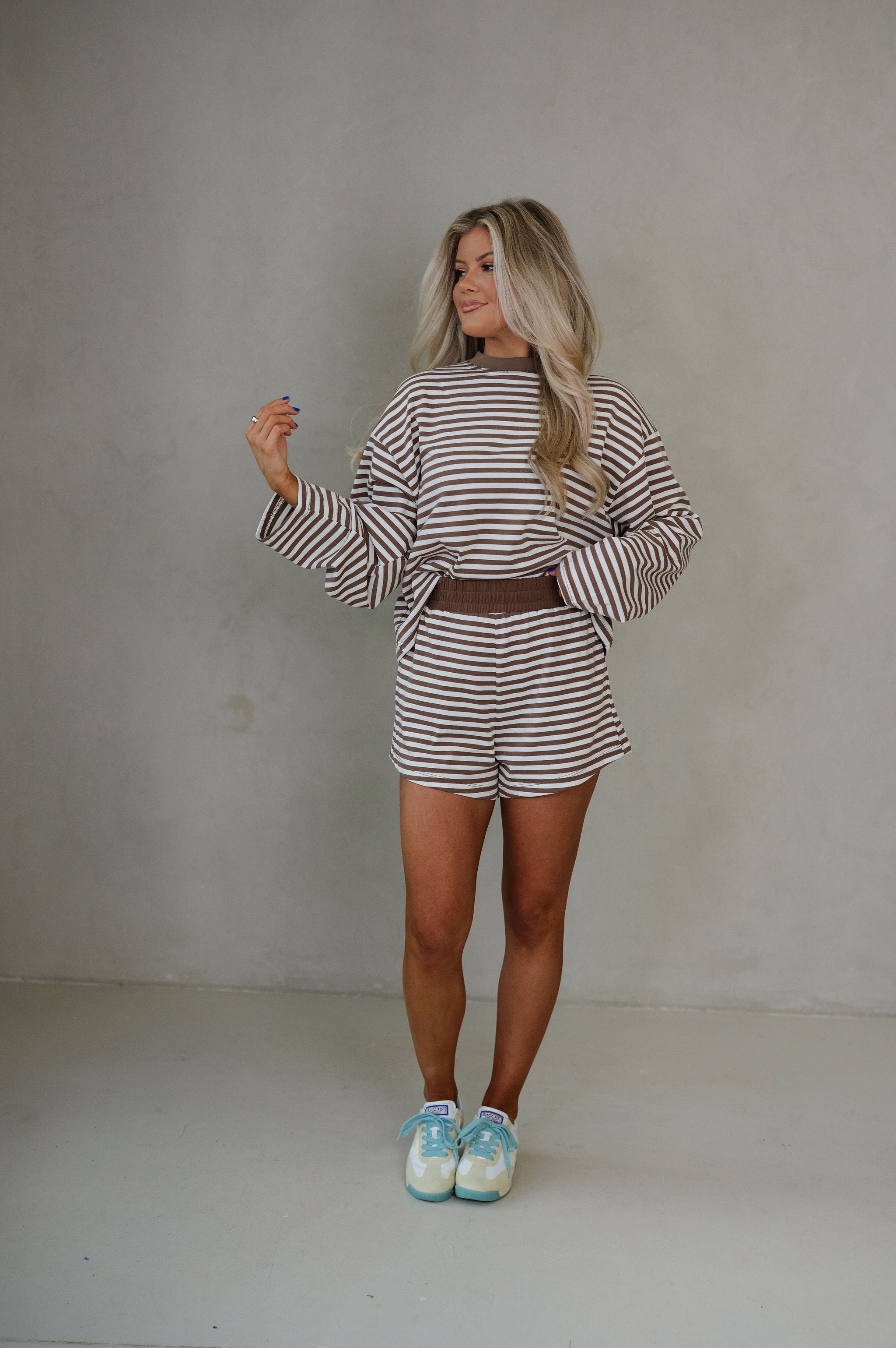Anna Striped Shorts Set-Brown/Yellow