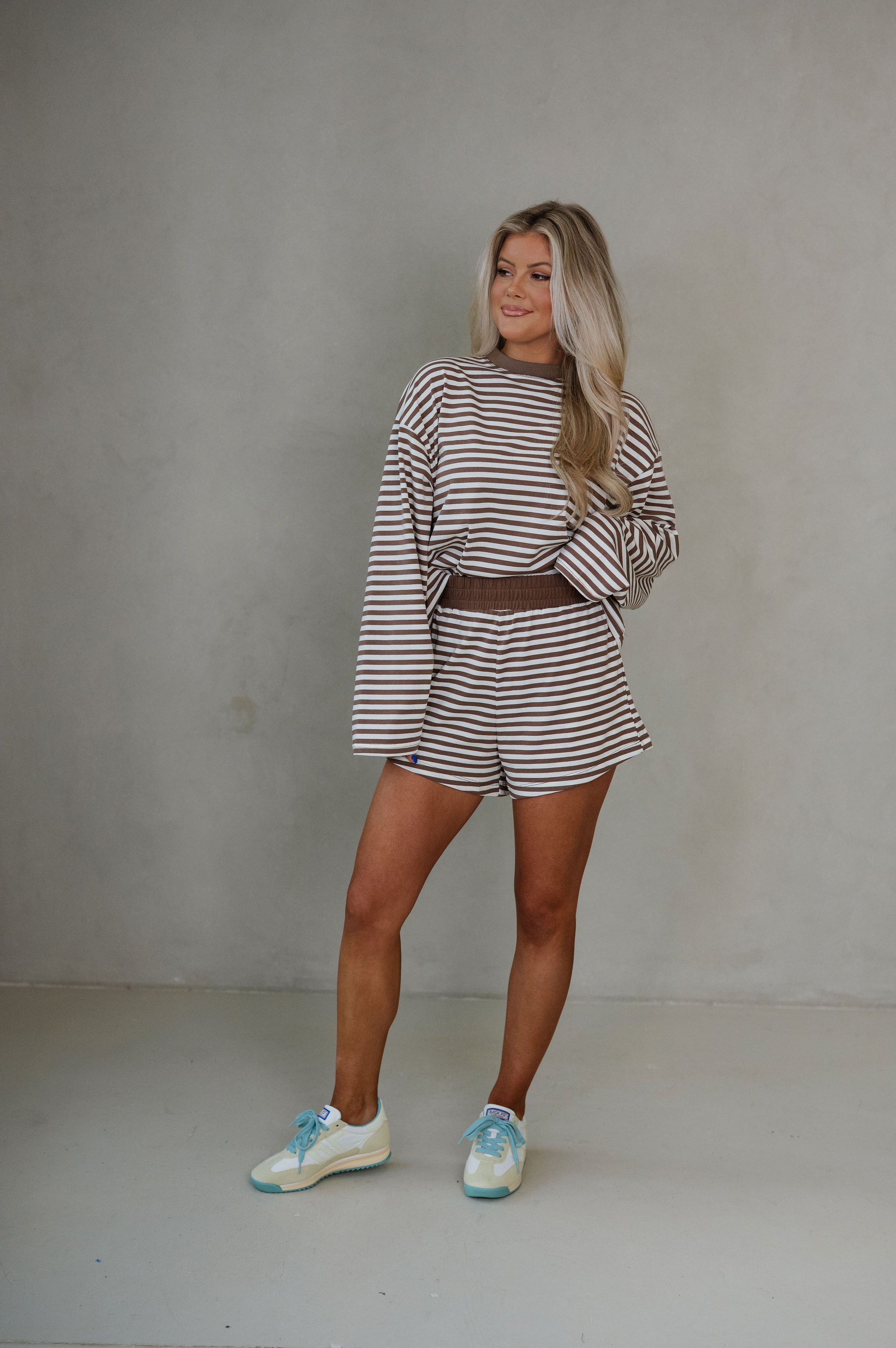 Anna Striped Shorts Set-Brown/Yellow