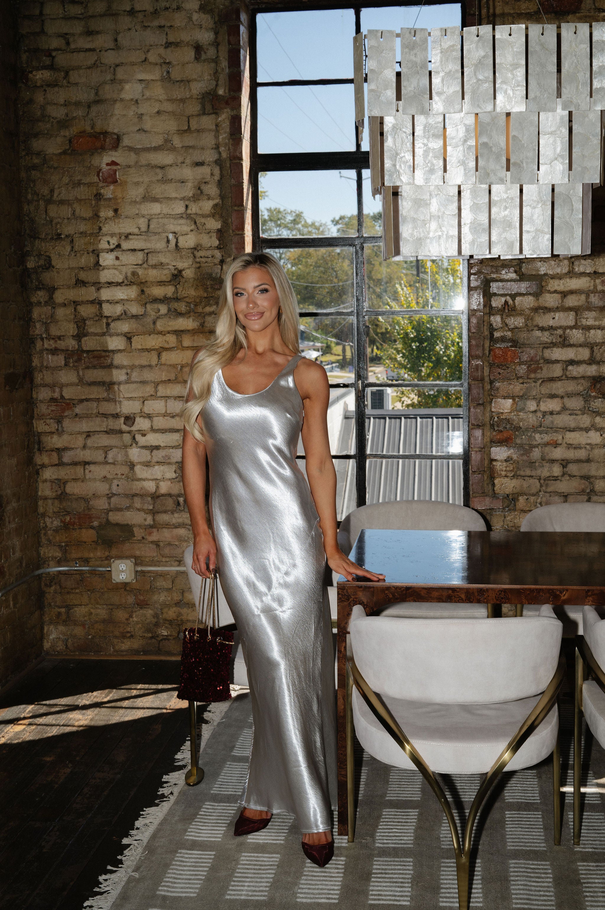 Elegant Maxi Party Dress-Silver