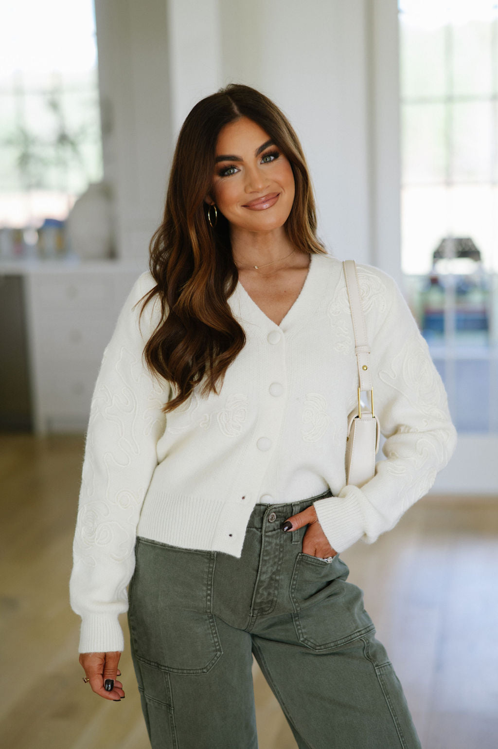 DOORBUSTER// Benny Embroidered Cardigan- Cream