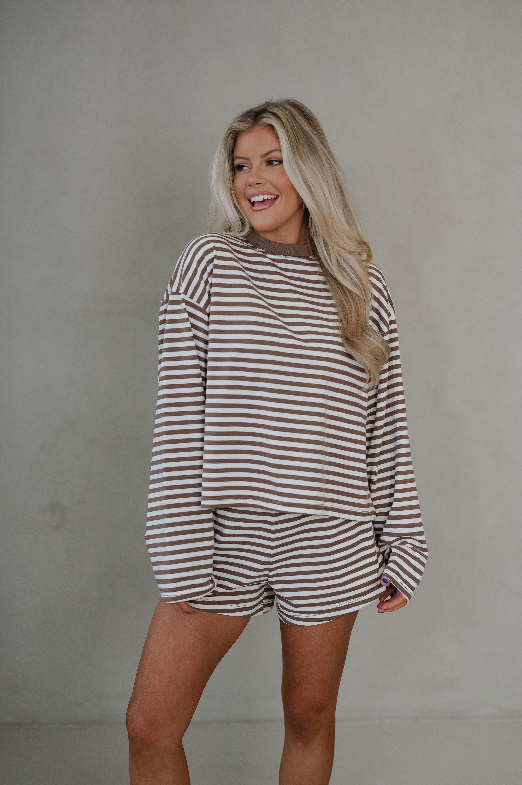 Anna Striped Shorts Set-Brown/Yellow