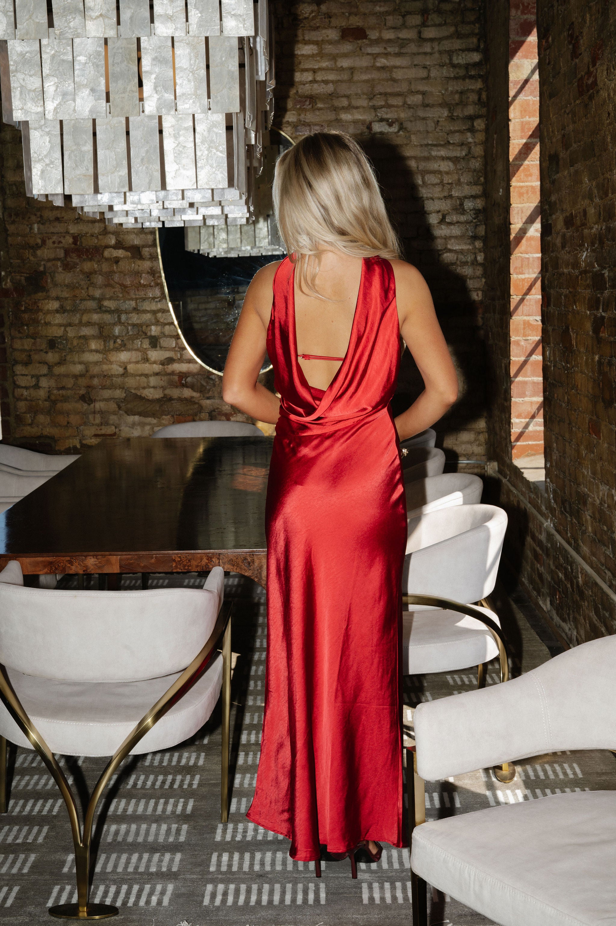 Dory Halter Satin Maxi Dress-Wine