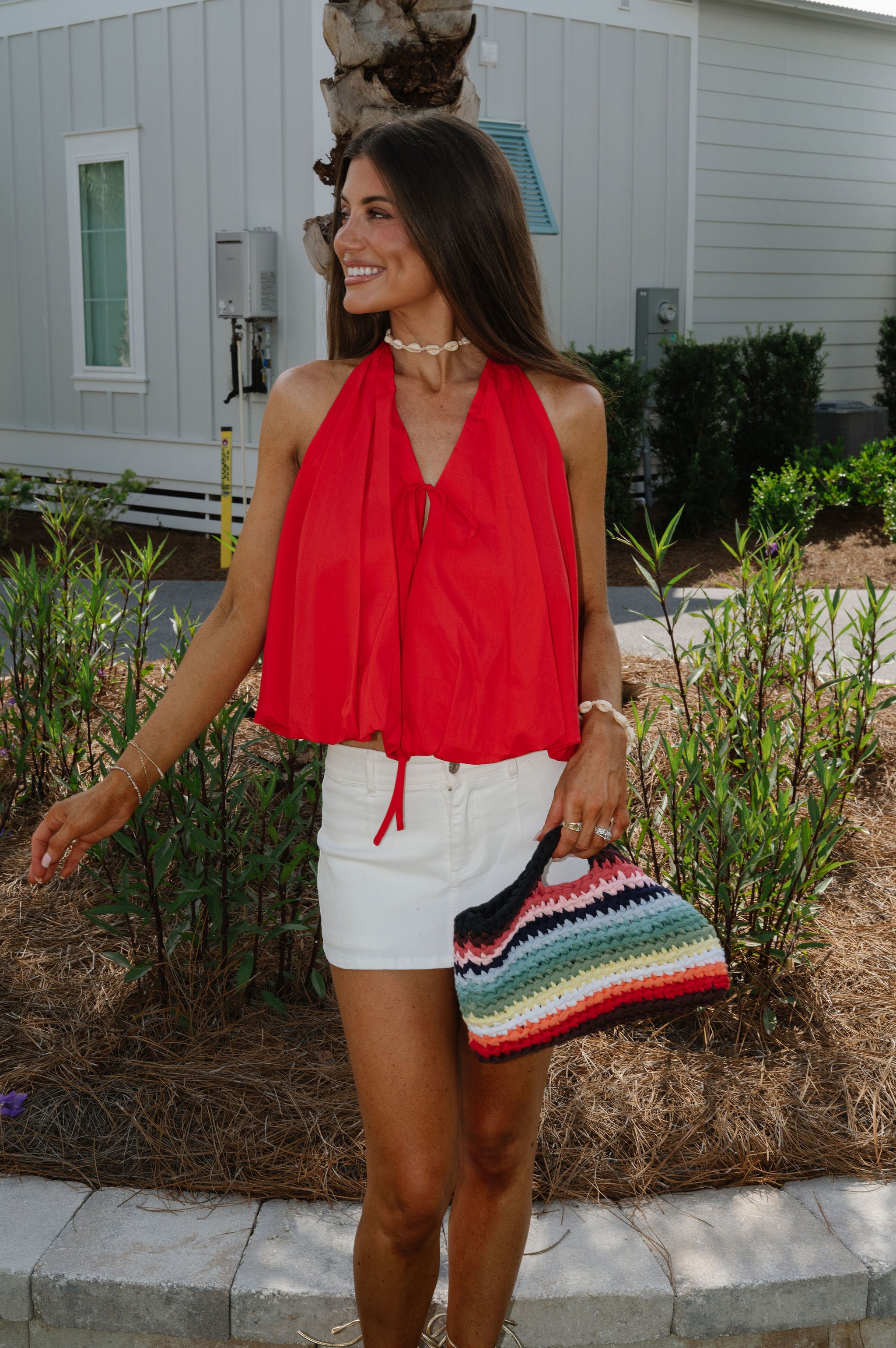 Max Bubble Halter Top-Red