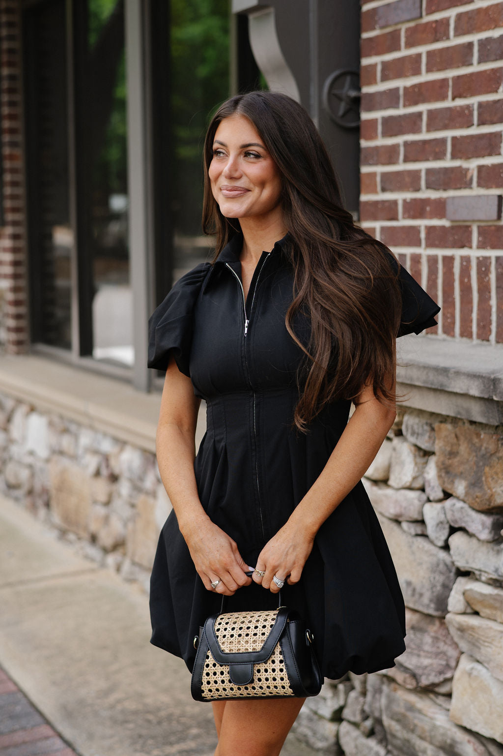 Stella Puff Sleeve Mini Dress-Black