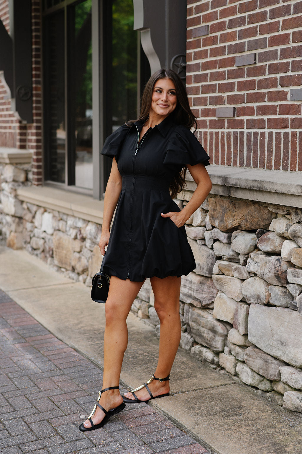 Stella Puff Sleeve Mini Dress-Black