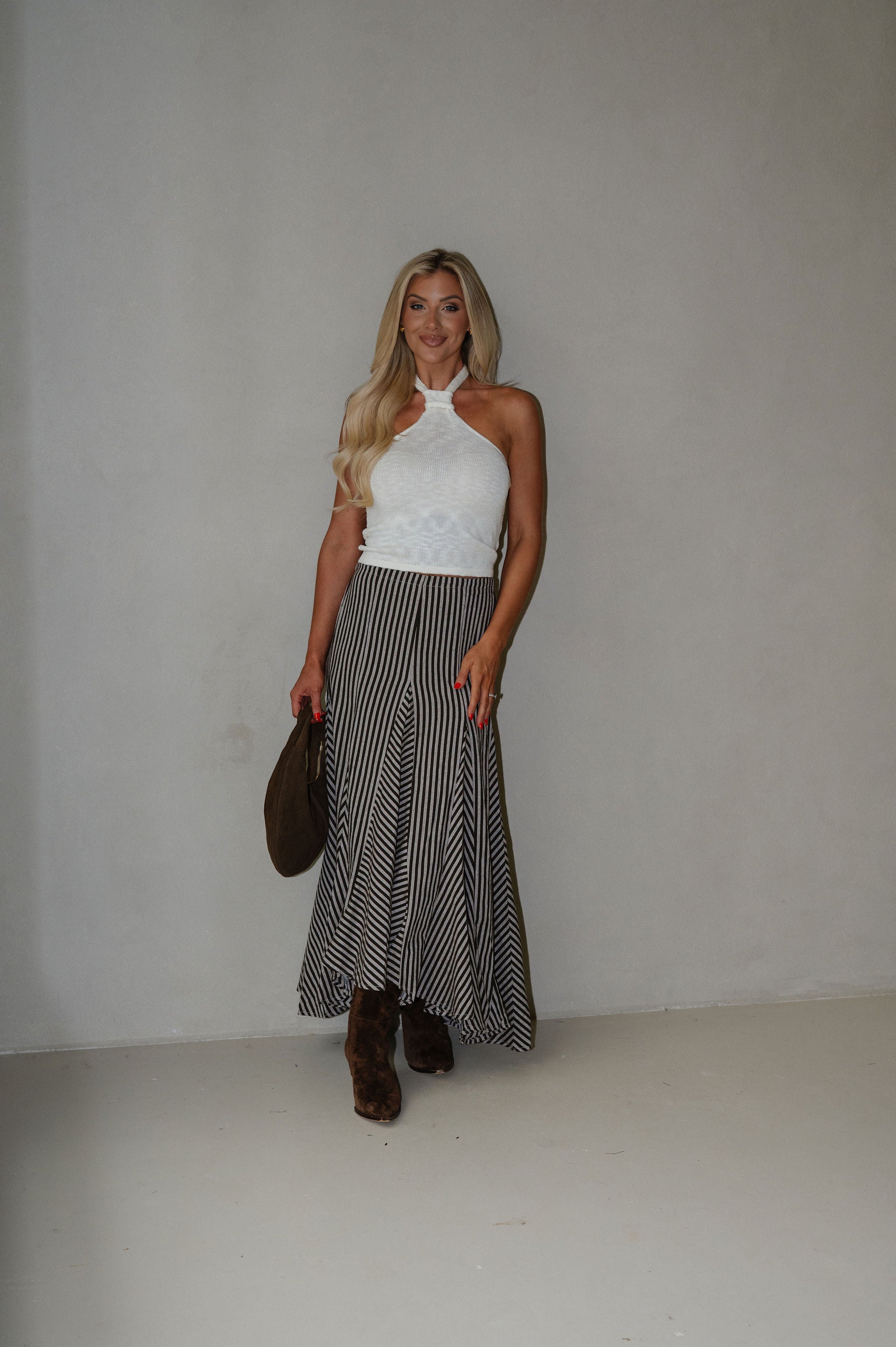 Nava Stripe Maxi Skirt-Brown