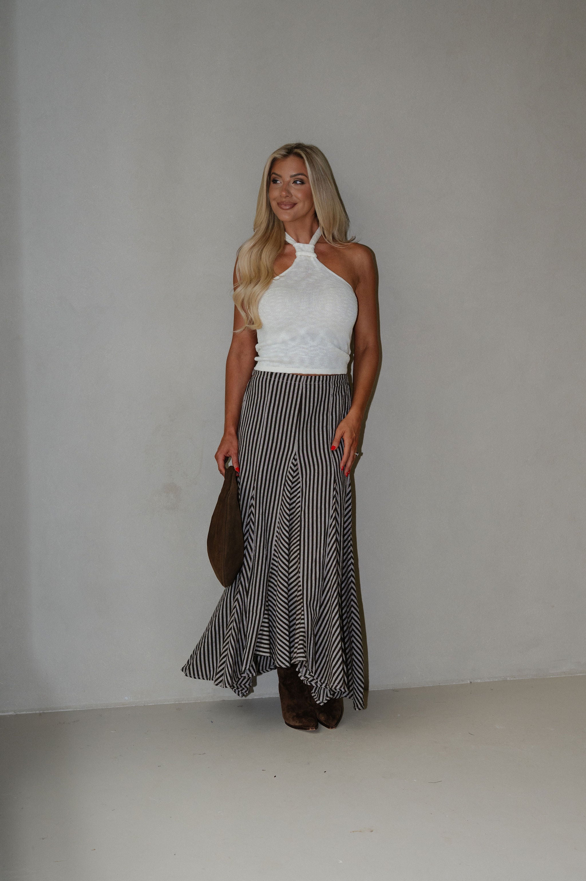 Nava Stripe Maxi Skirt-Brown