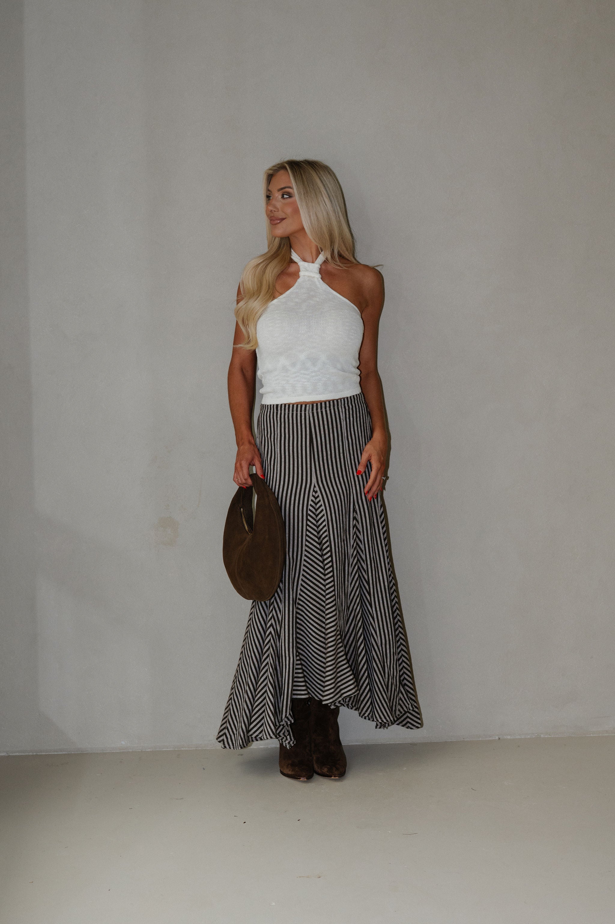 Nava Stripe Maxi Skirt-Brown