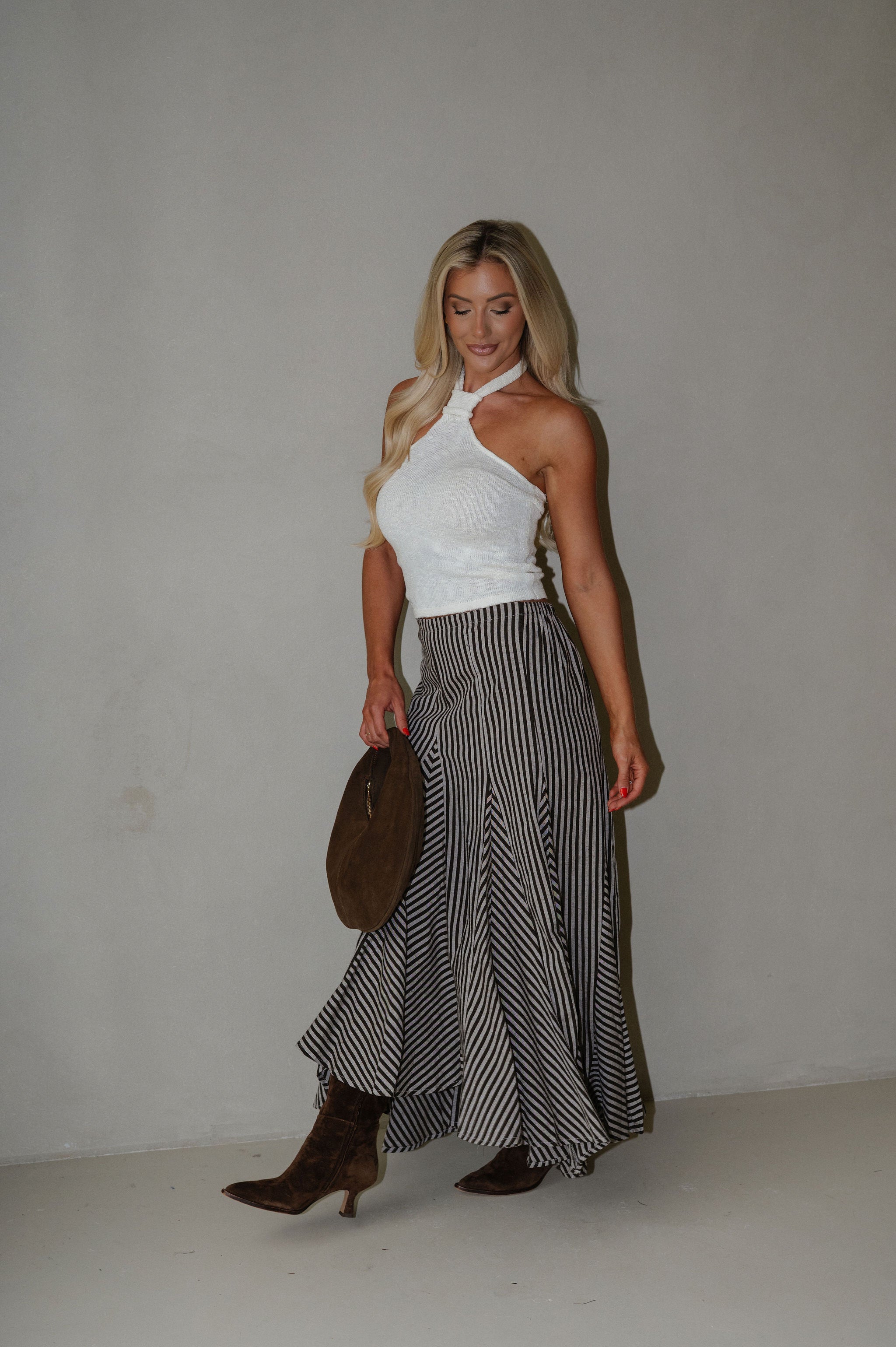 Nava Stripe Maxi Skirt-Brown