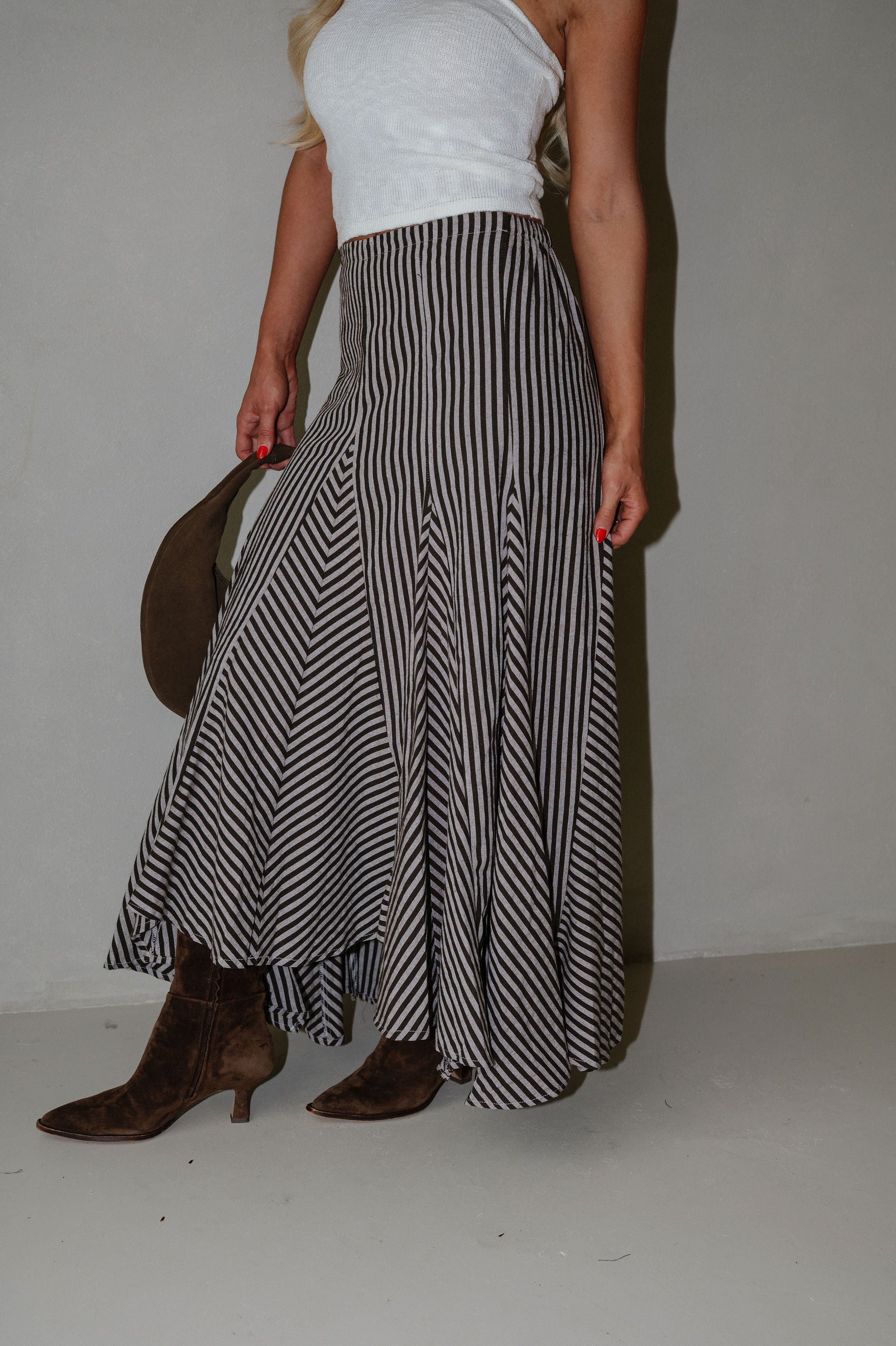 Nava Stripe Maxi Skirt-Brown