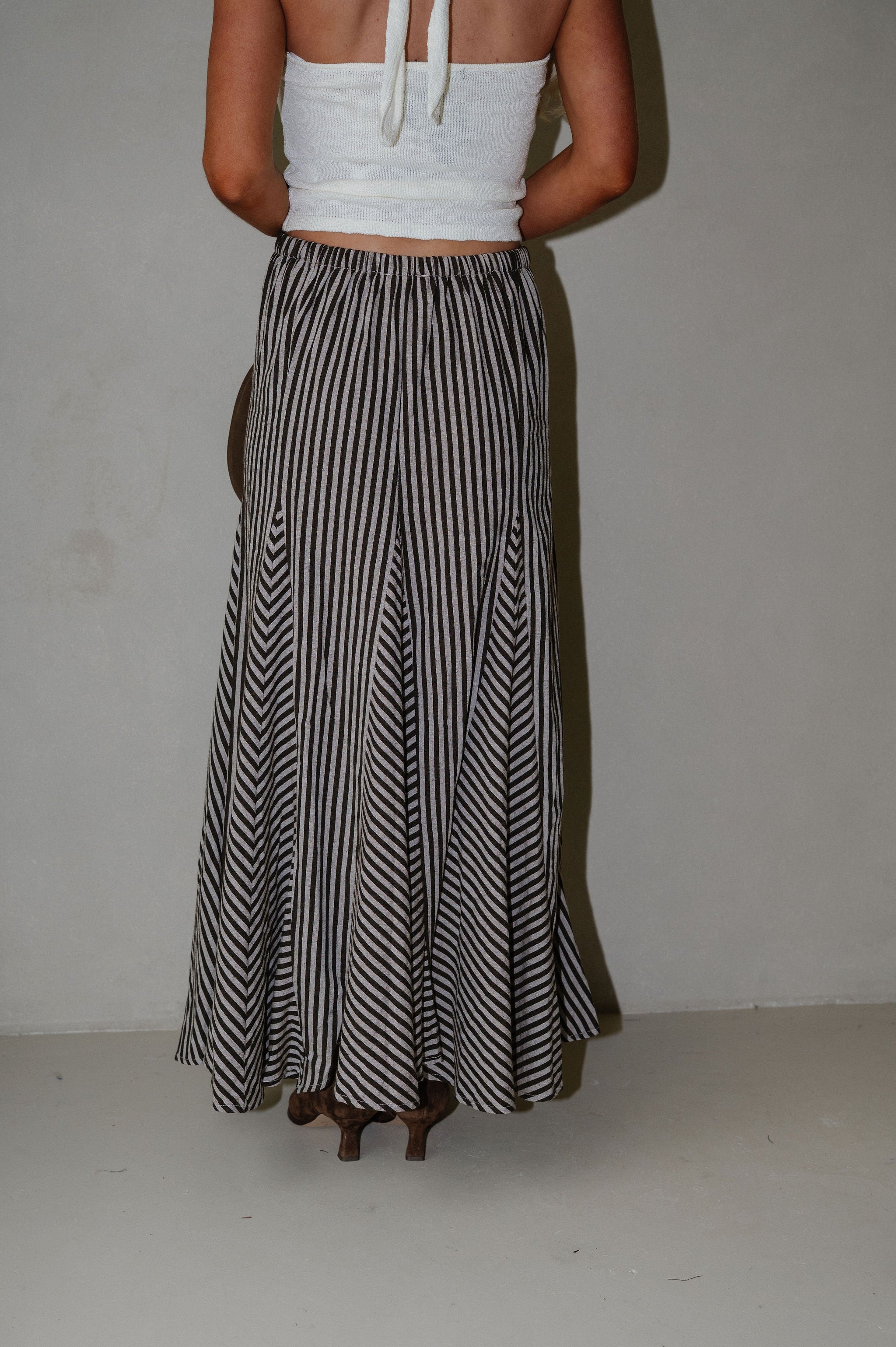 Nava Stripe Maxi Skirt-Brown