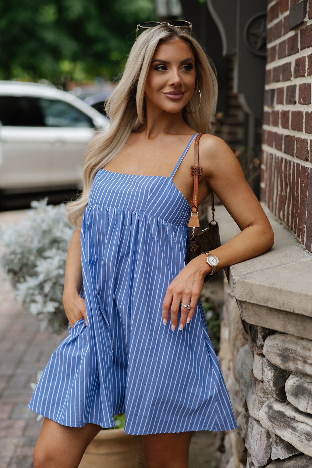 Harleigh Striped Dress- Blue