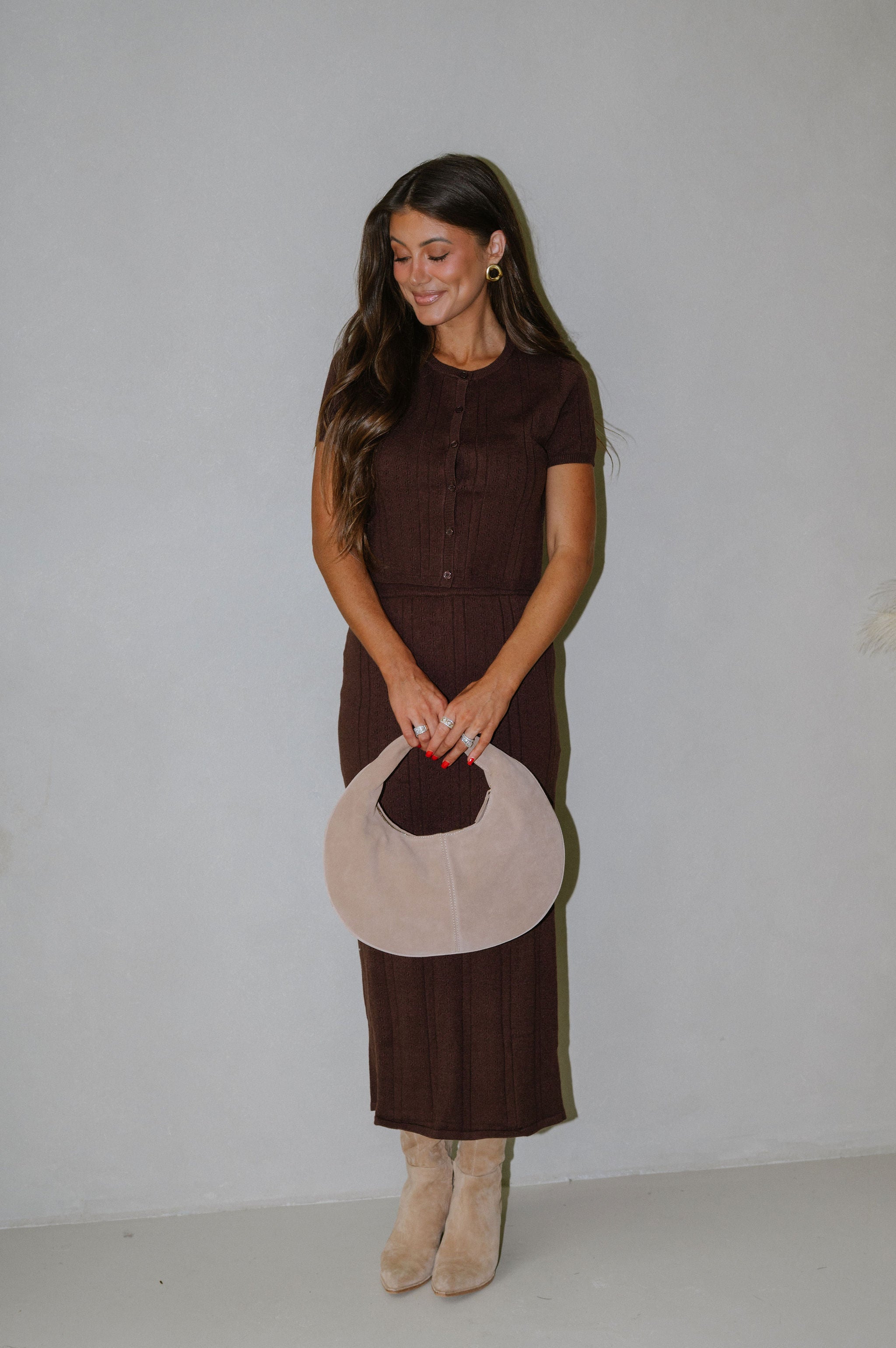 Ryan Pointelle Skirt Set-Brown