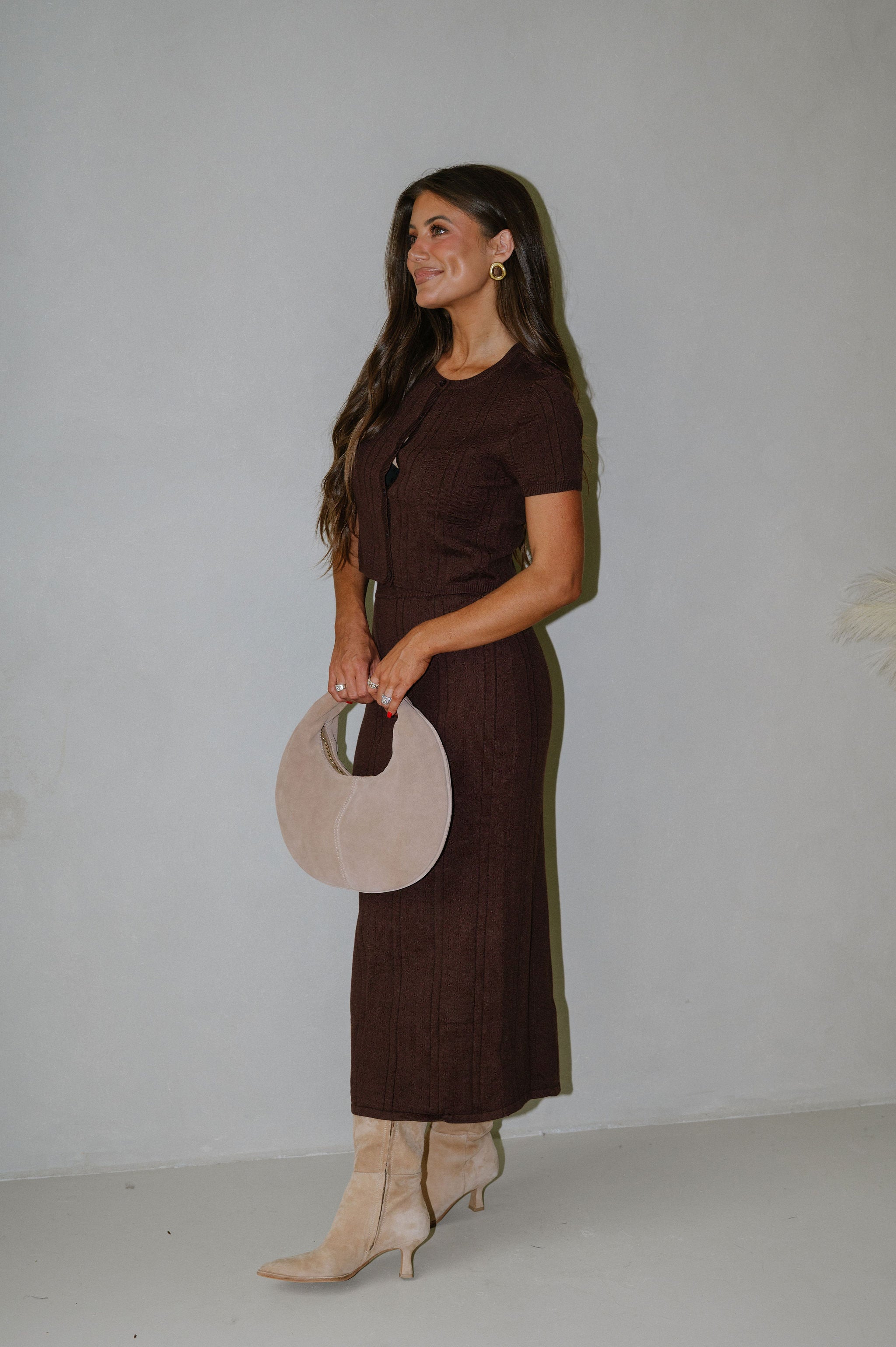 Ryan Pointelle Skirt Set-Brown