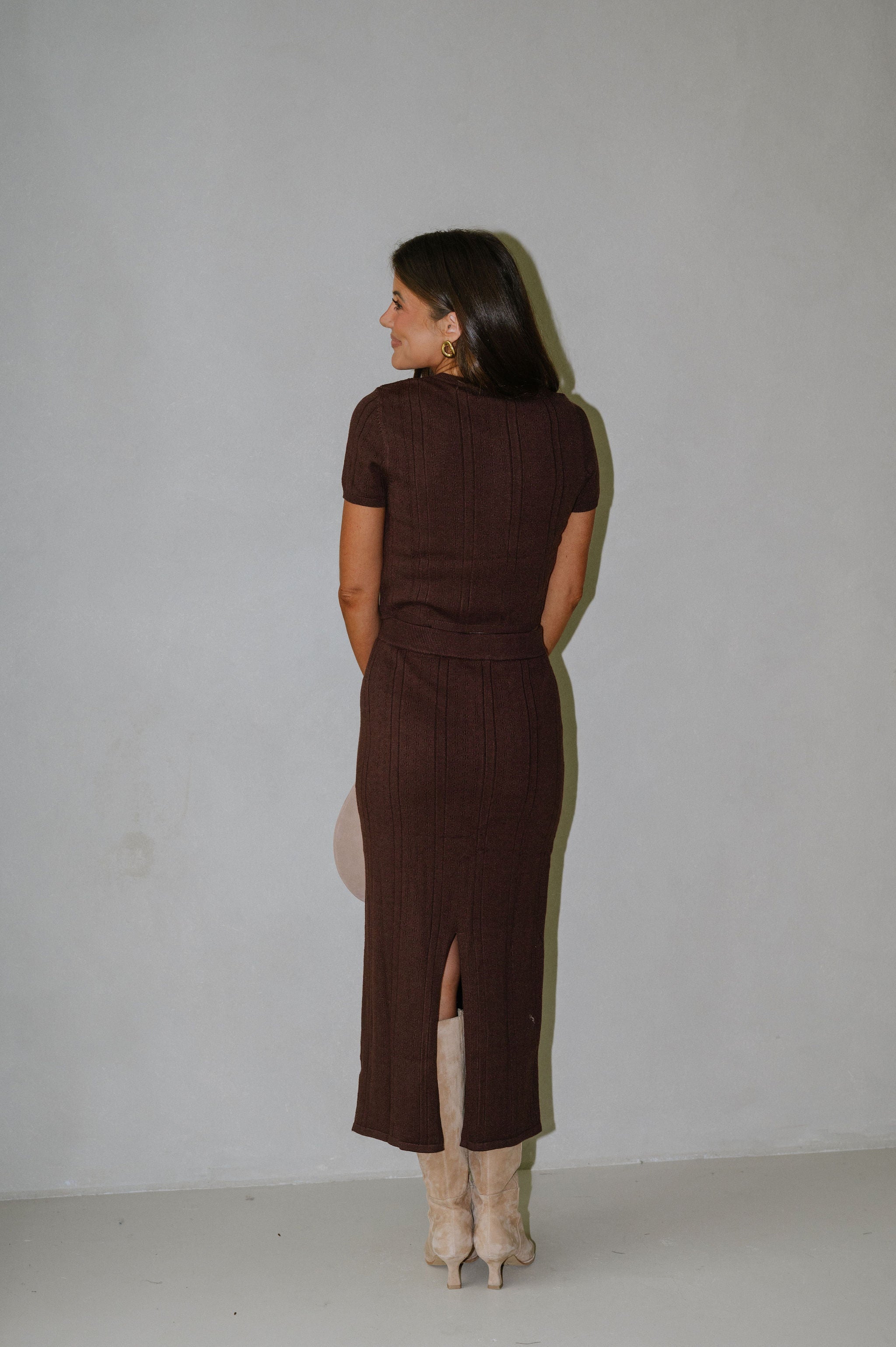 Ryan Pointelle Skirt Set-Brown