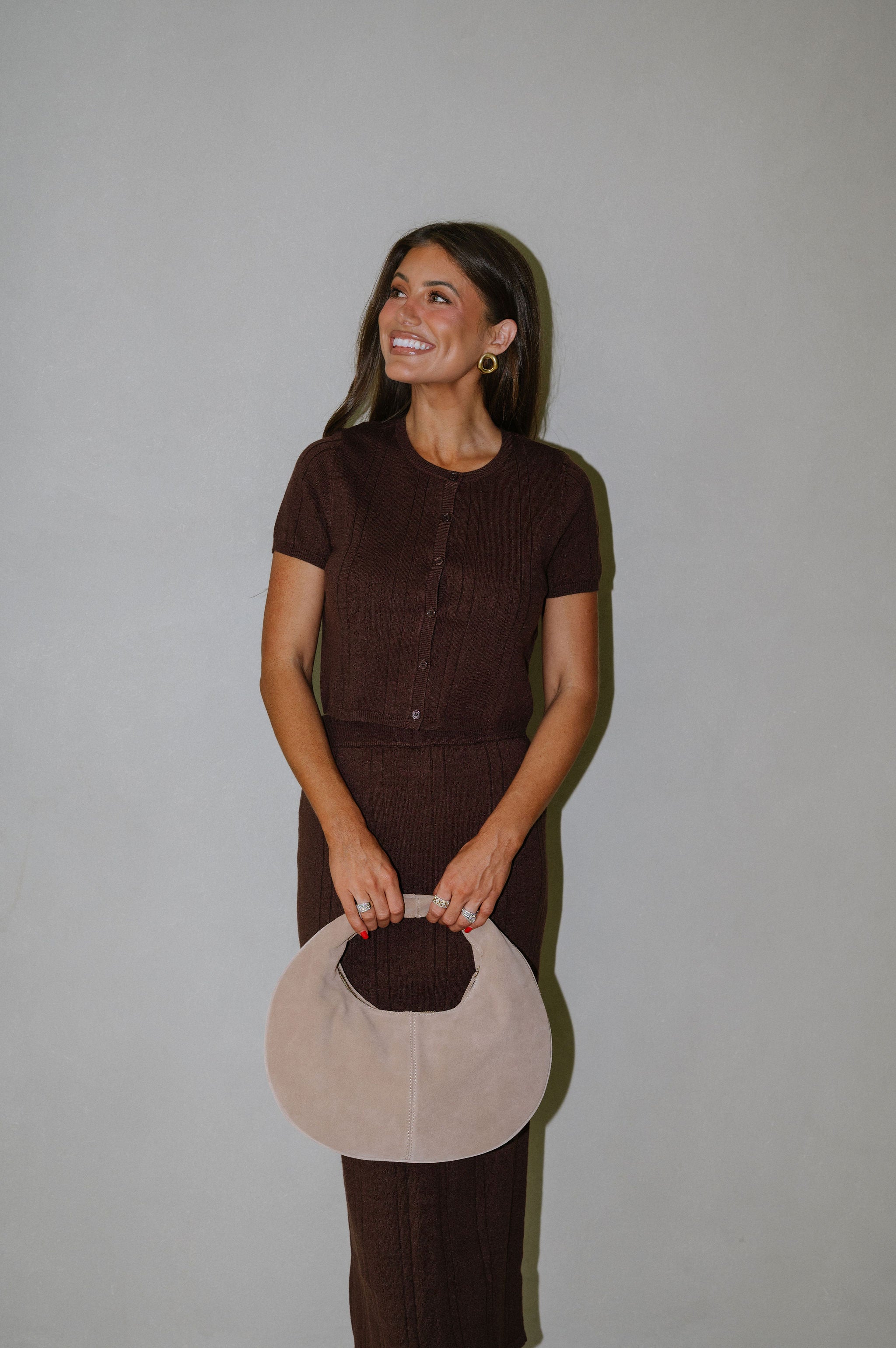 Ryan Pointelle Skirt Set-Brown