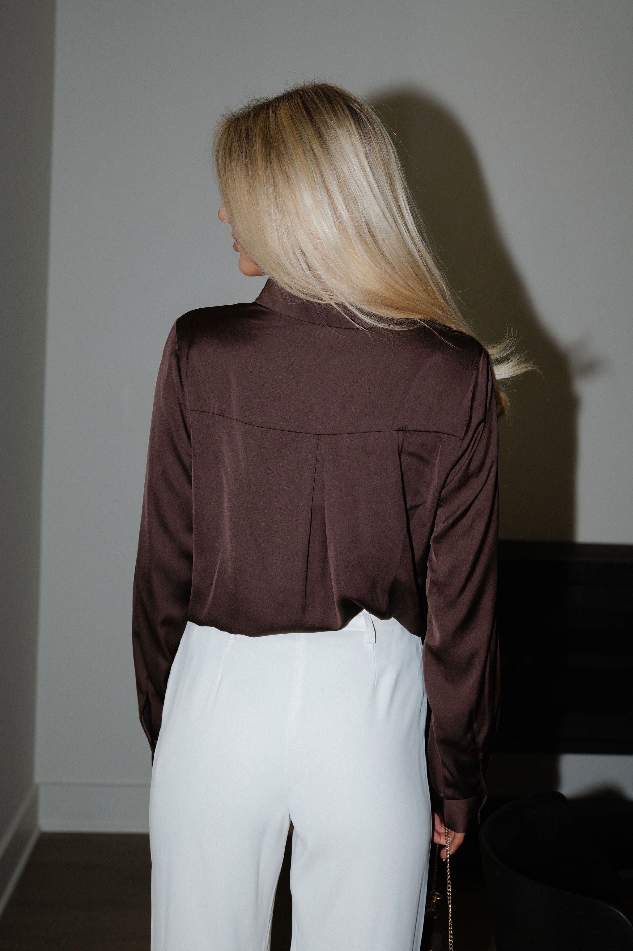 Lexie Satin Blouse-Espresso