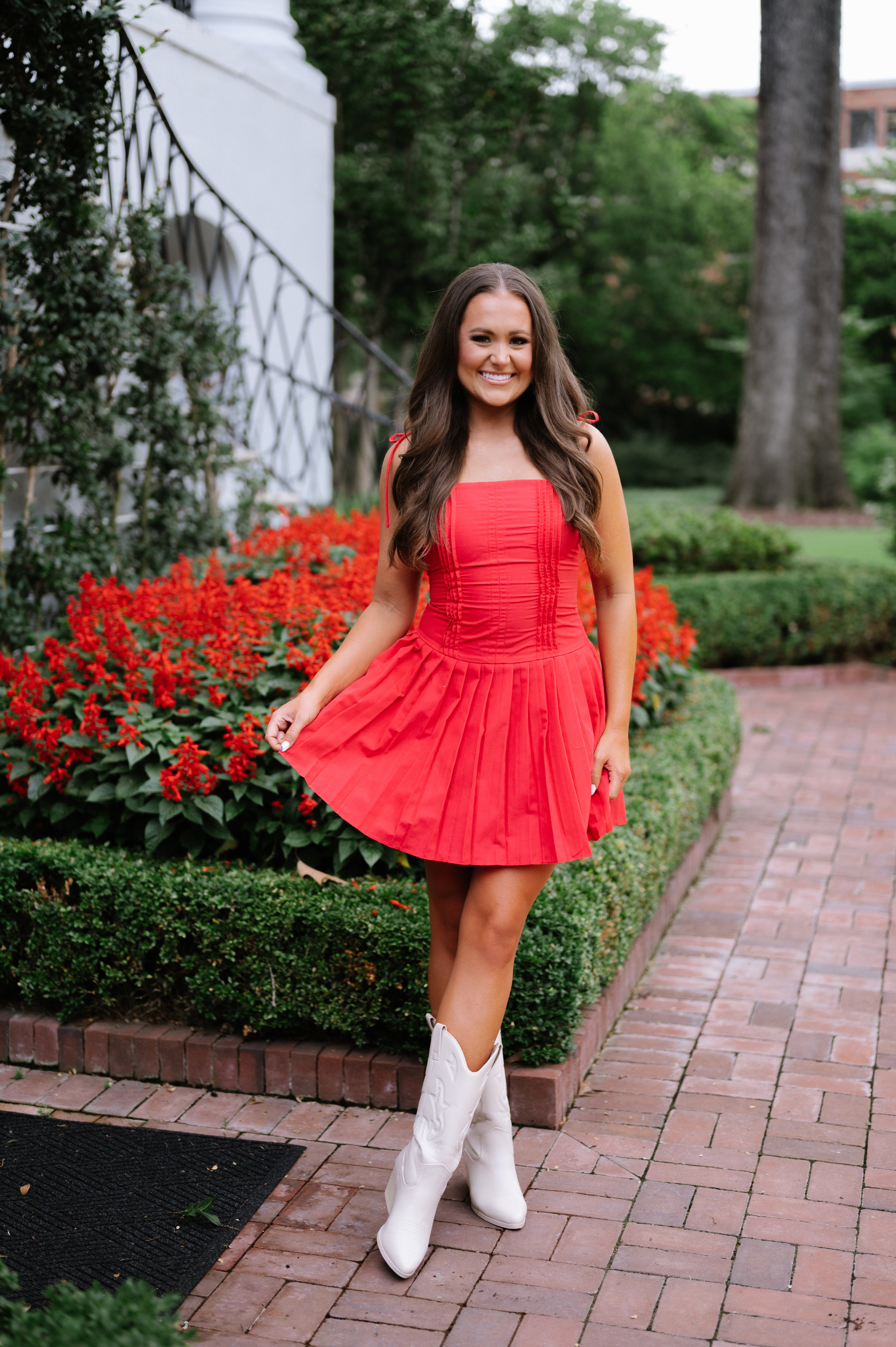 Alyssa Pleated Mini Dress- Red