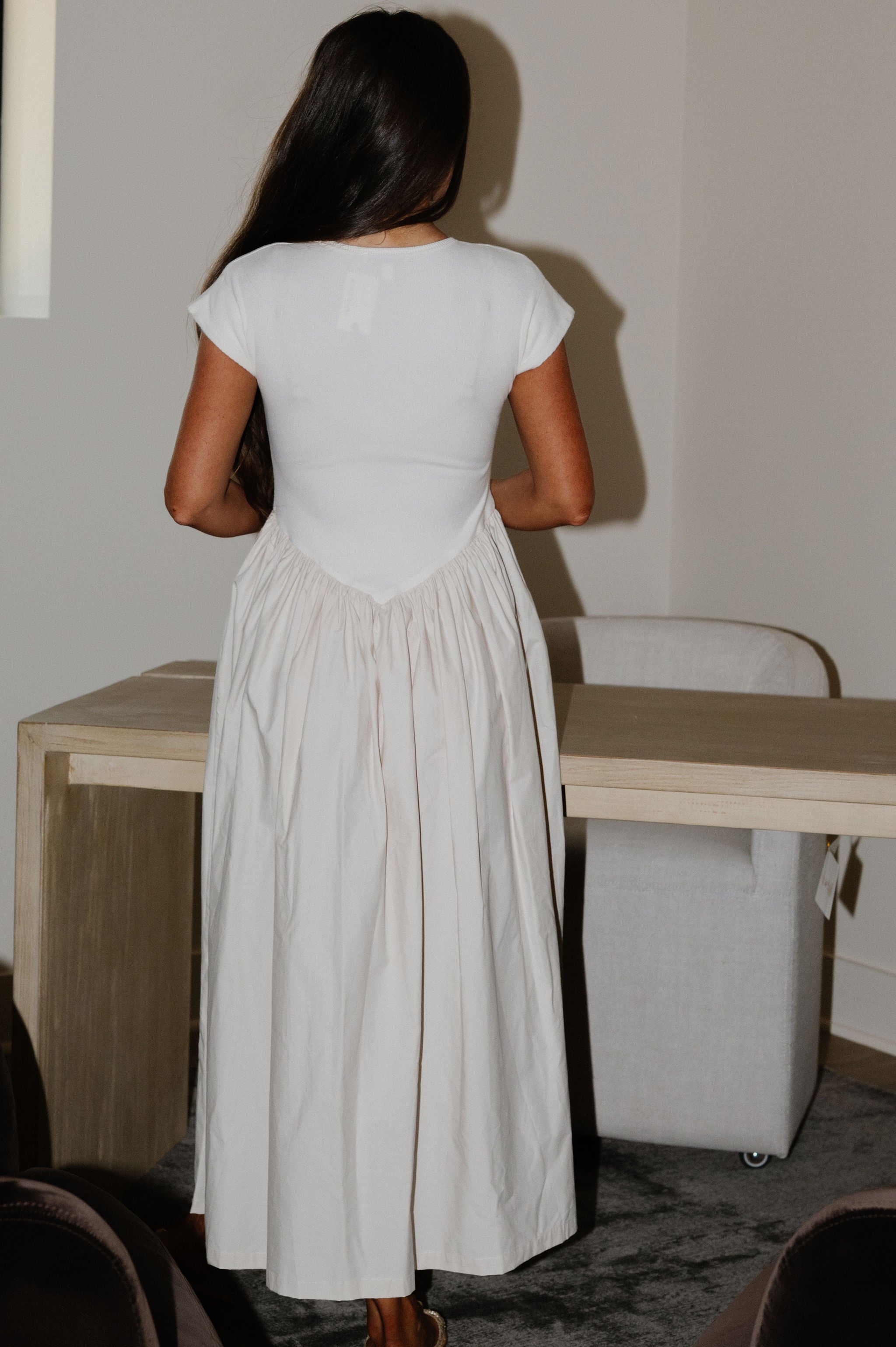 Jamie Contrasted Dress-Cream