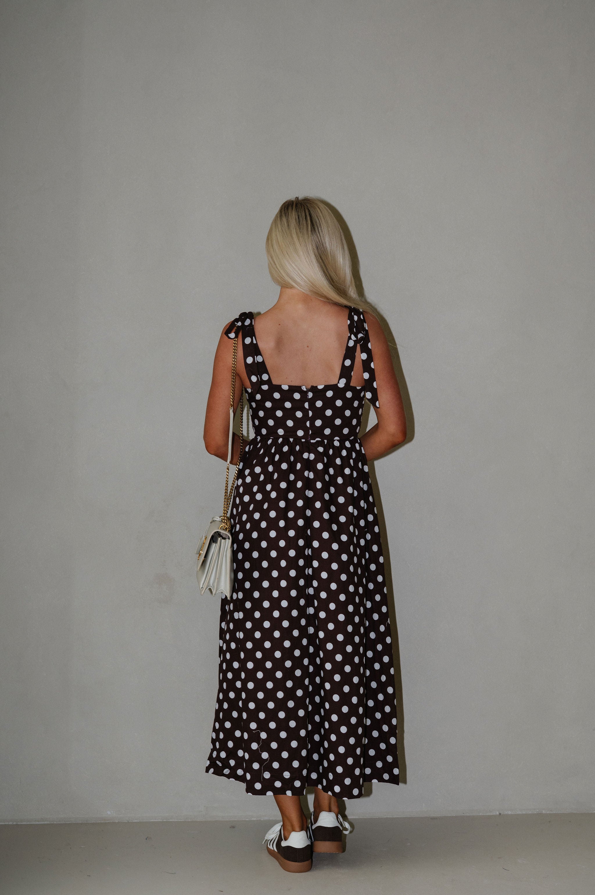 Serena Polka Dot Midi Dress-Brown