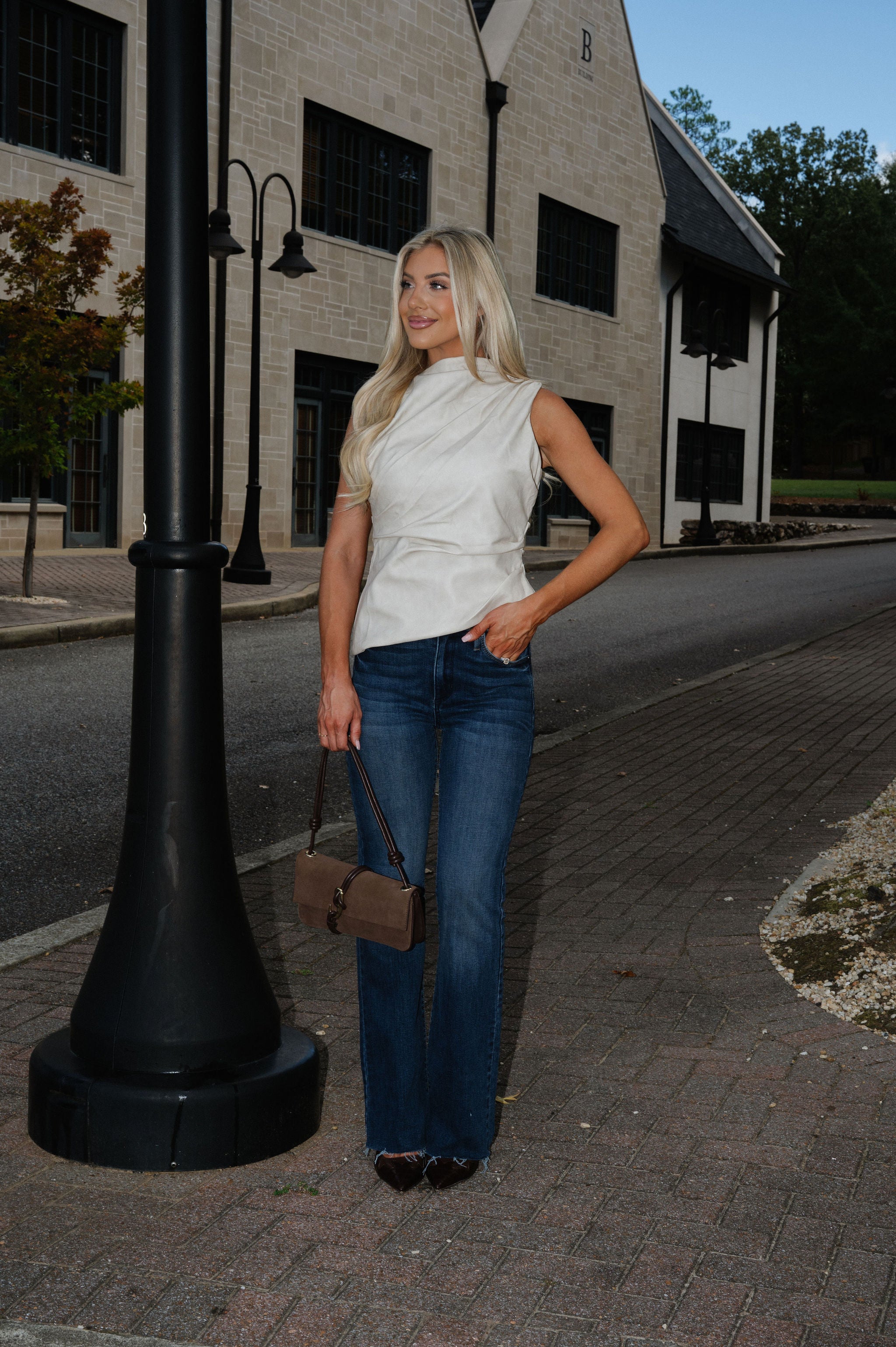 Distressed Asymmetrical Leather Top-Beige