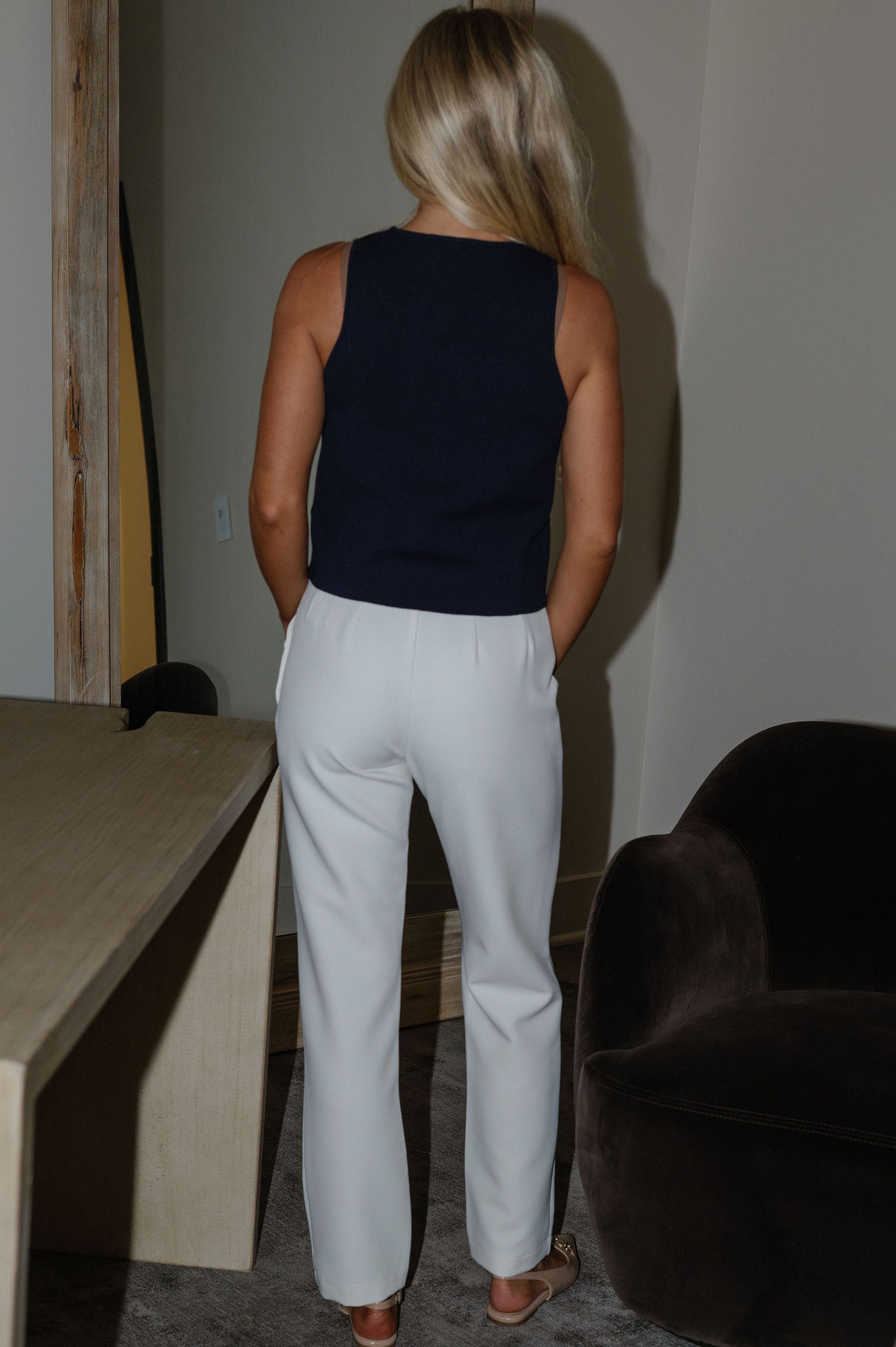 Metal Button Detail Vest-Navy