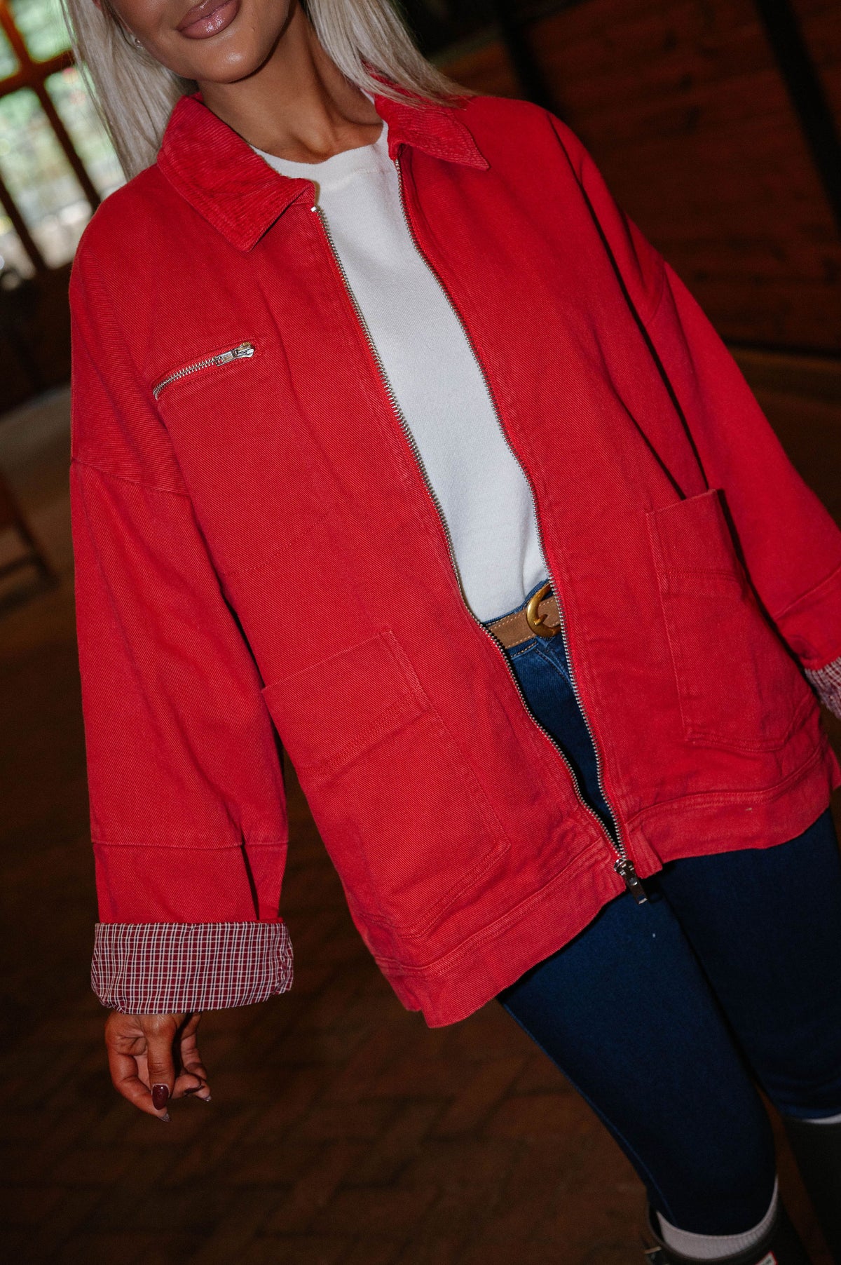 Carol Twill Worker Jacket-Red