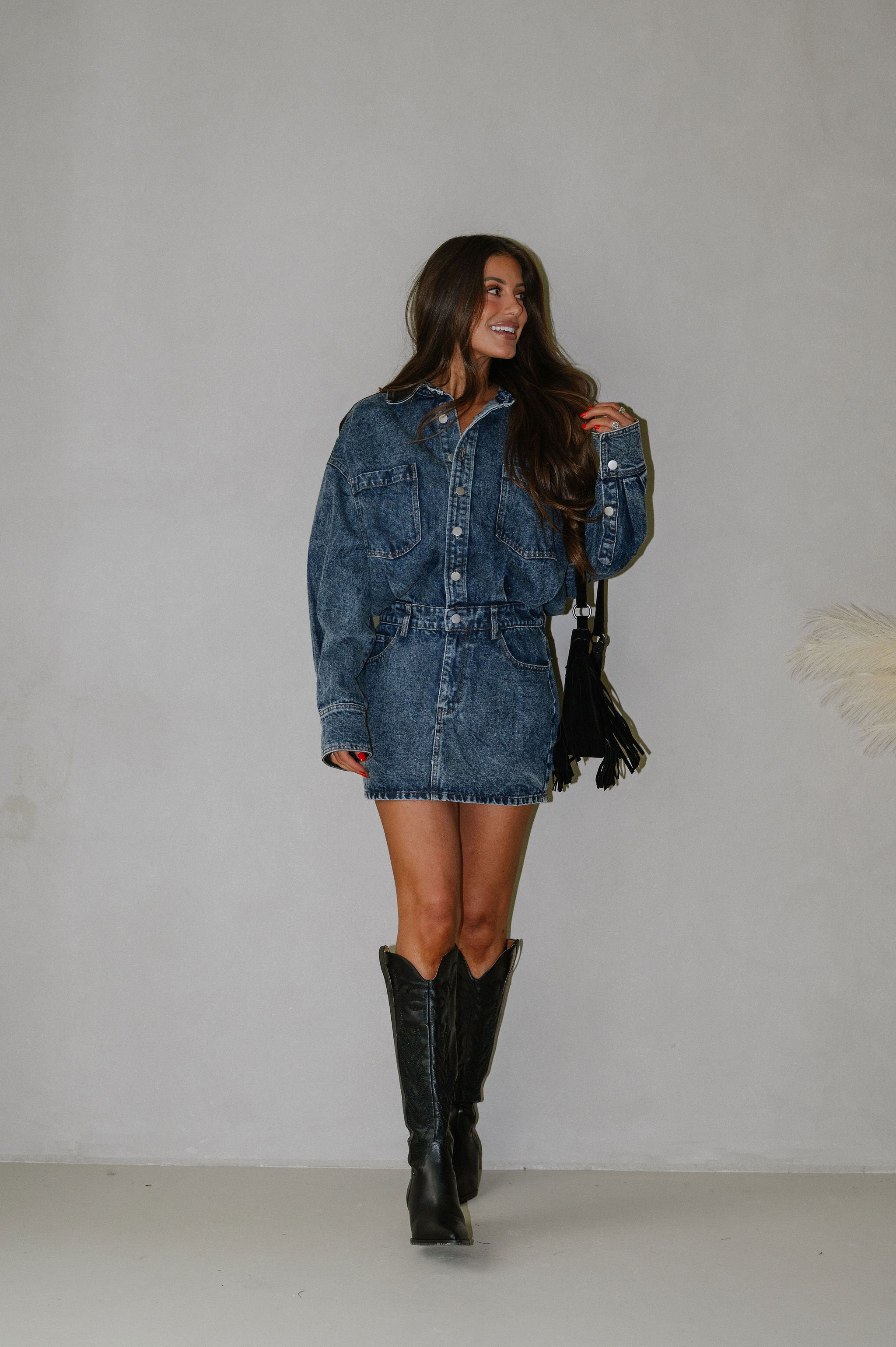 Calver Mini Dress-Denim