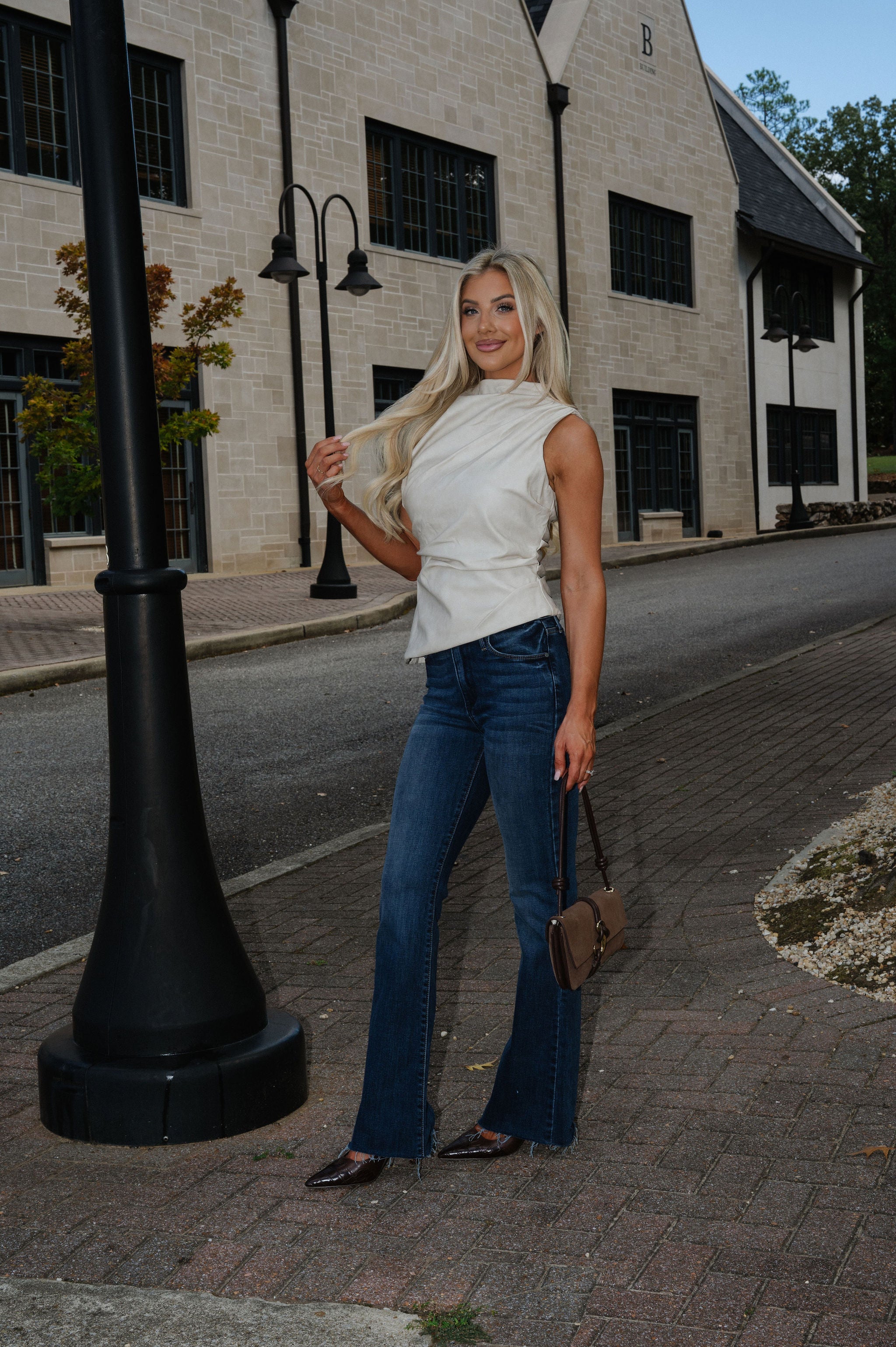 Distressed Asymmetrical Leather Top-Beige