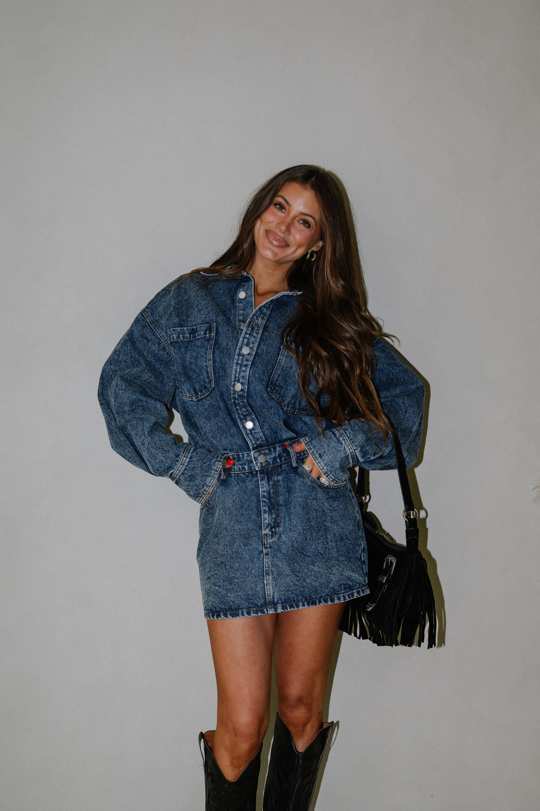 Calver Mini Dress-Denim
