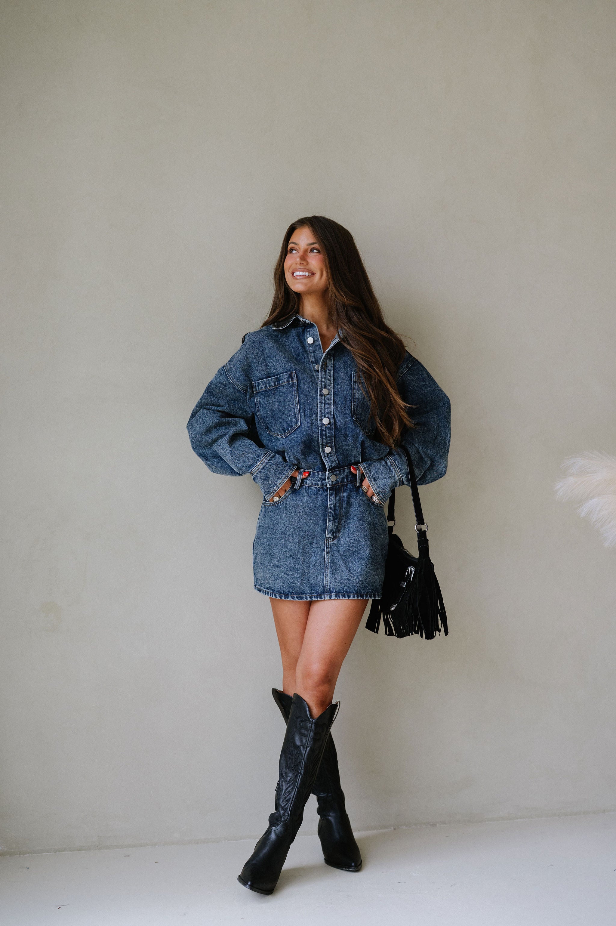 Calver Mini Dress-Denim