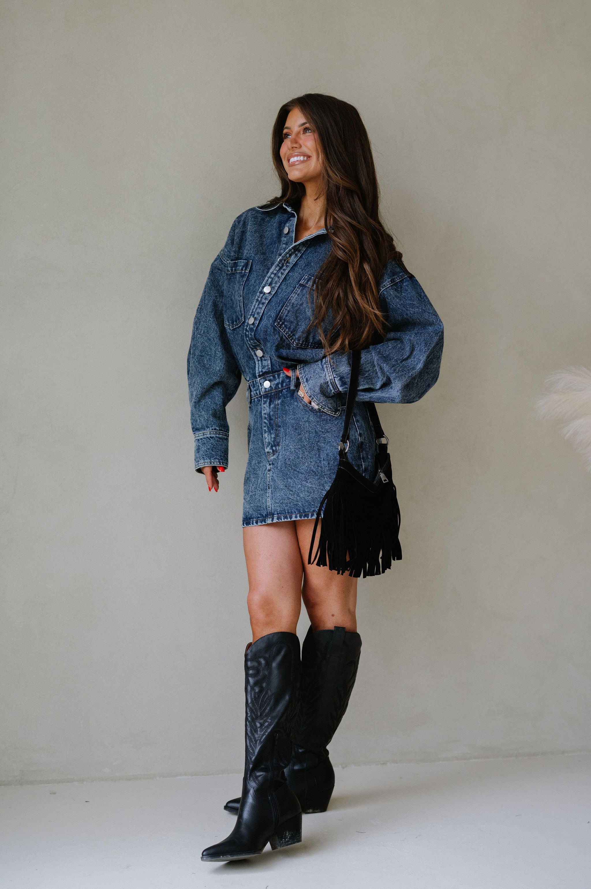 Calver Mini Dress-Denim