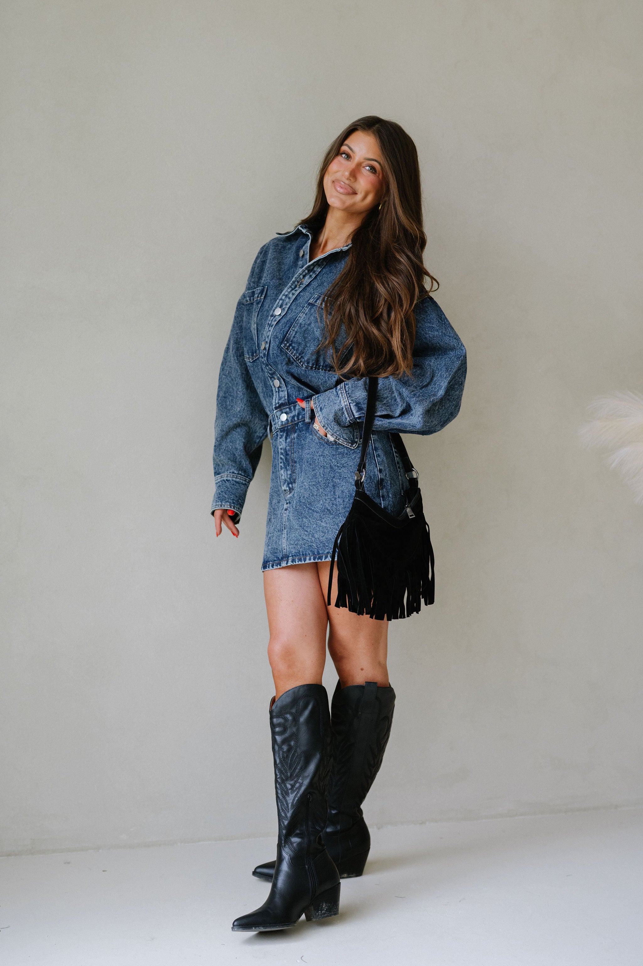 Calver Mini Dress-Denim