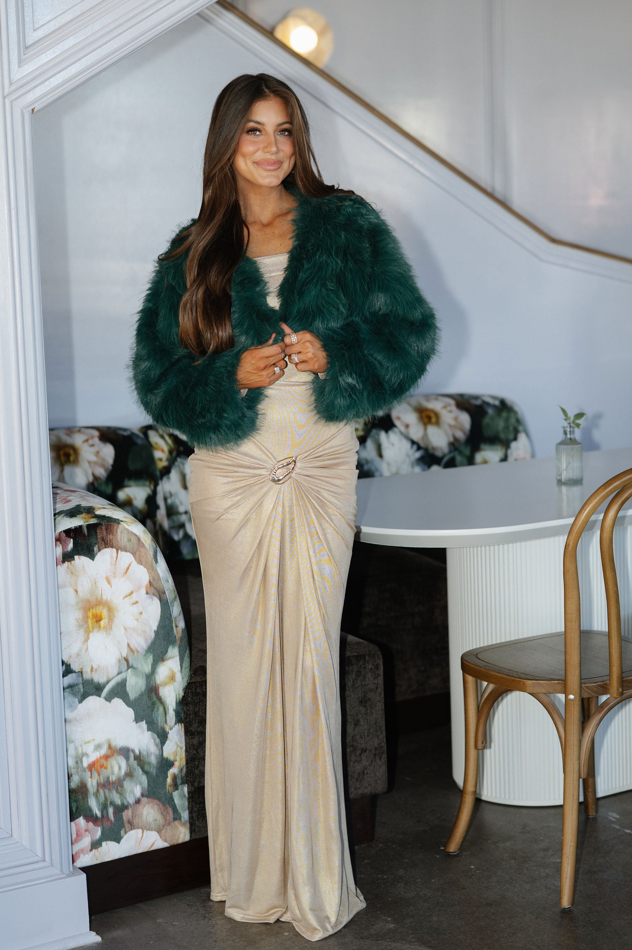 Sophia Faux Fur Jacket-Dark Green