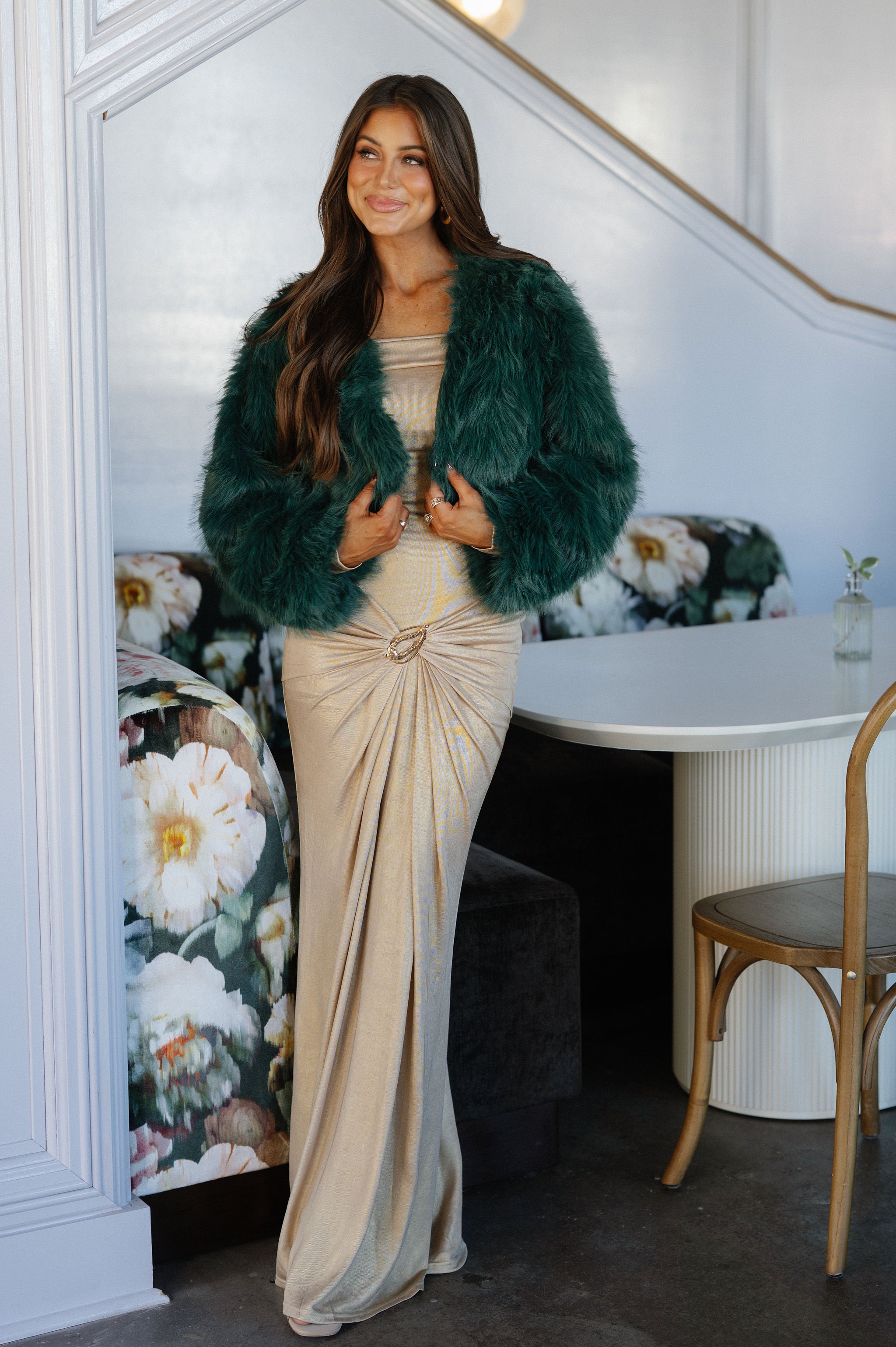 Sophia Faux Fur Jacket-Dark Green