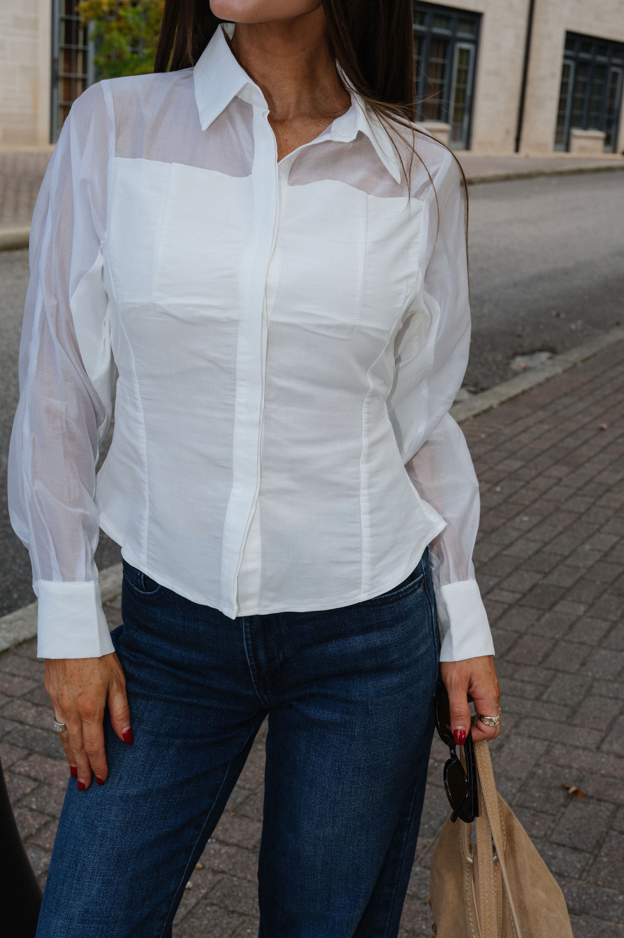 Zach Long Sleeve Button Up-White