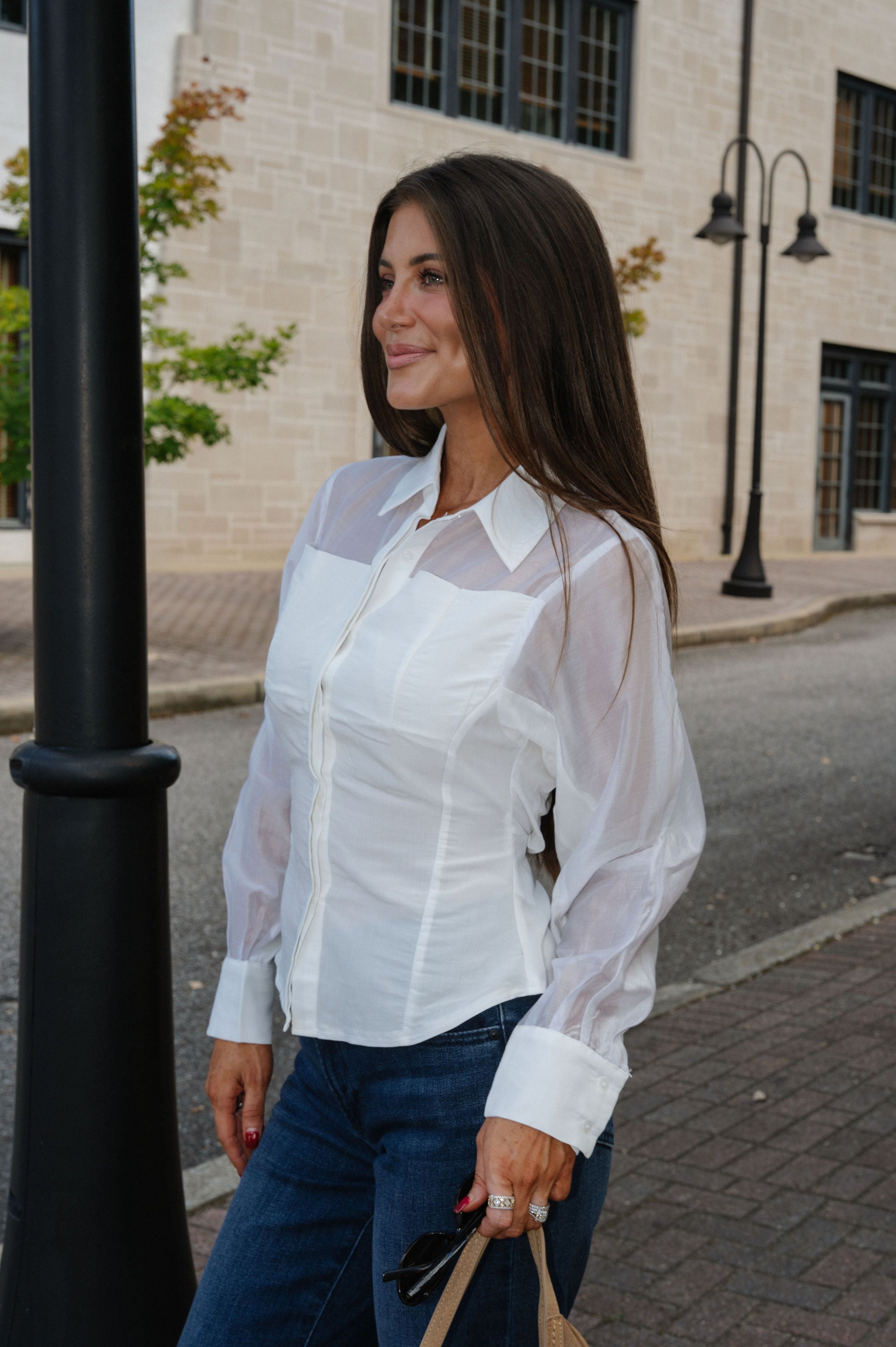 Zach Long Sleeve Button Up-White