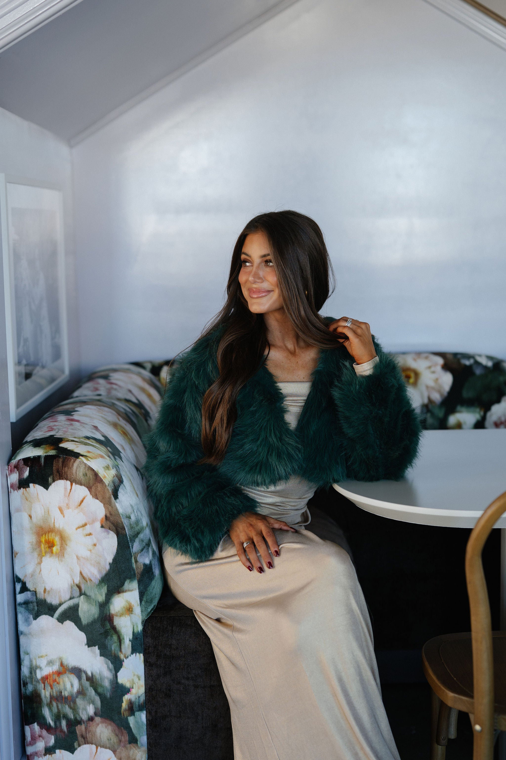 Sophia Faux Fur Jacket-Dark Green