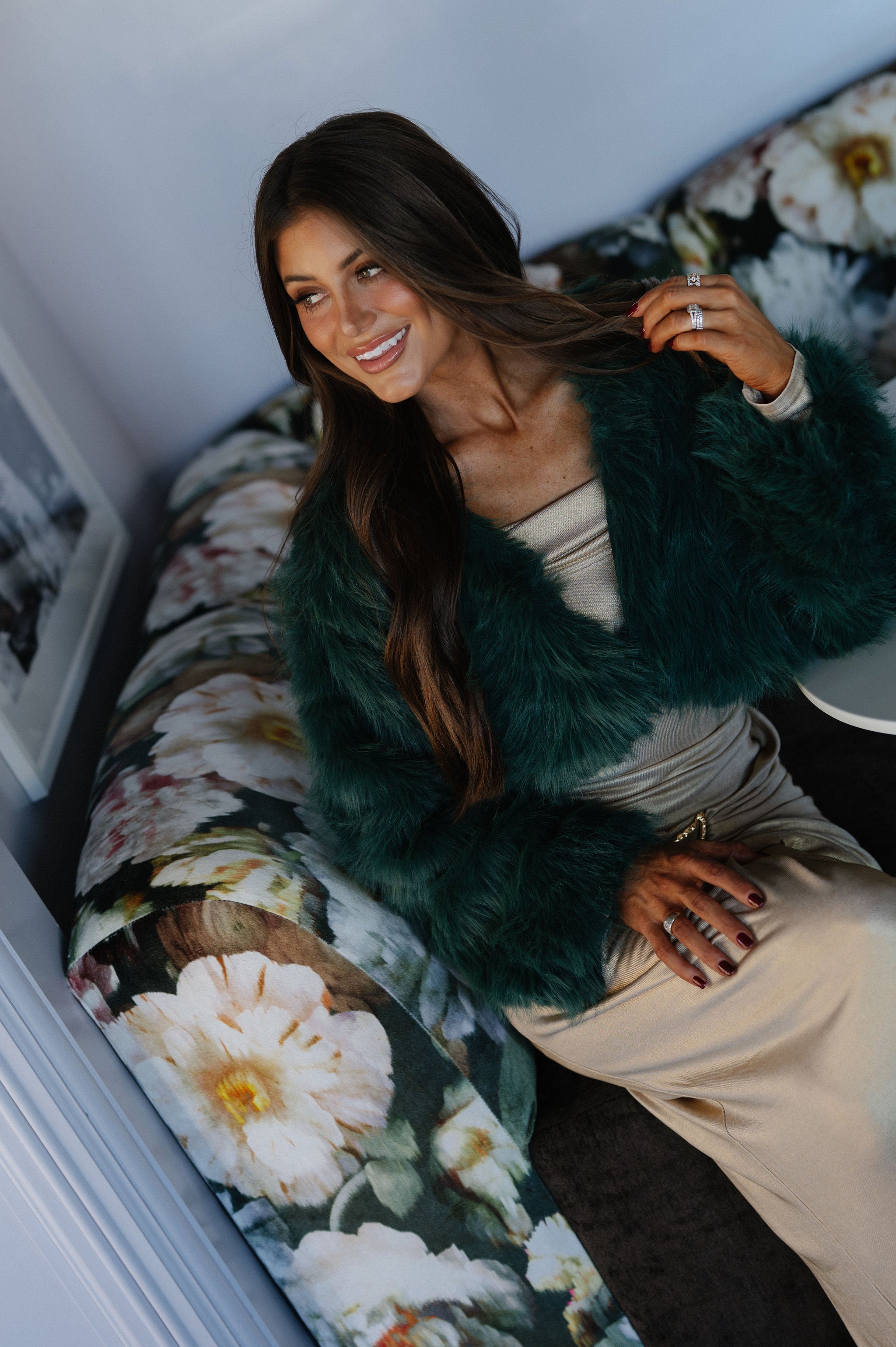 Sophia Faux Fur Jacket-Dark Green