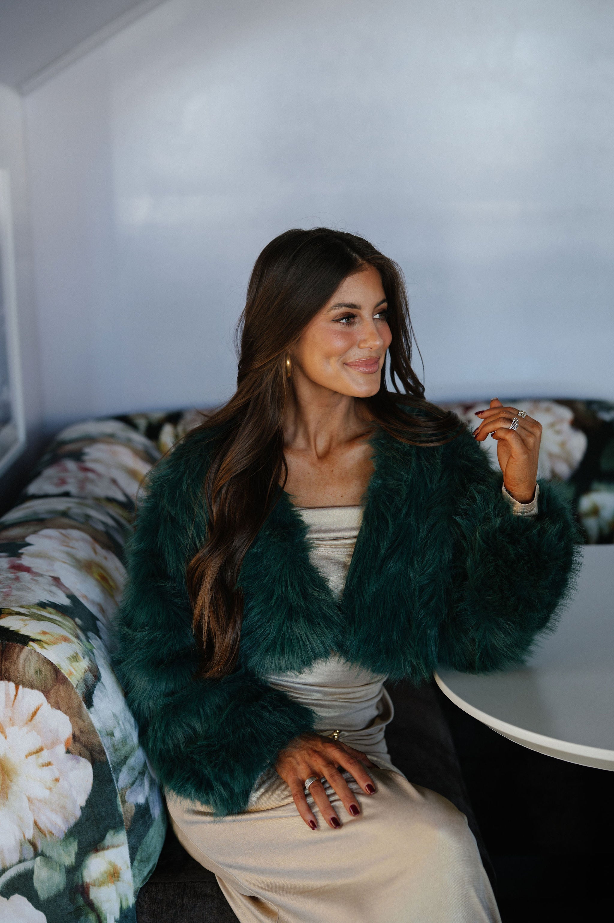 Sophia Faux Fur Jacket-Dark Green