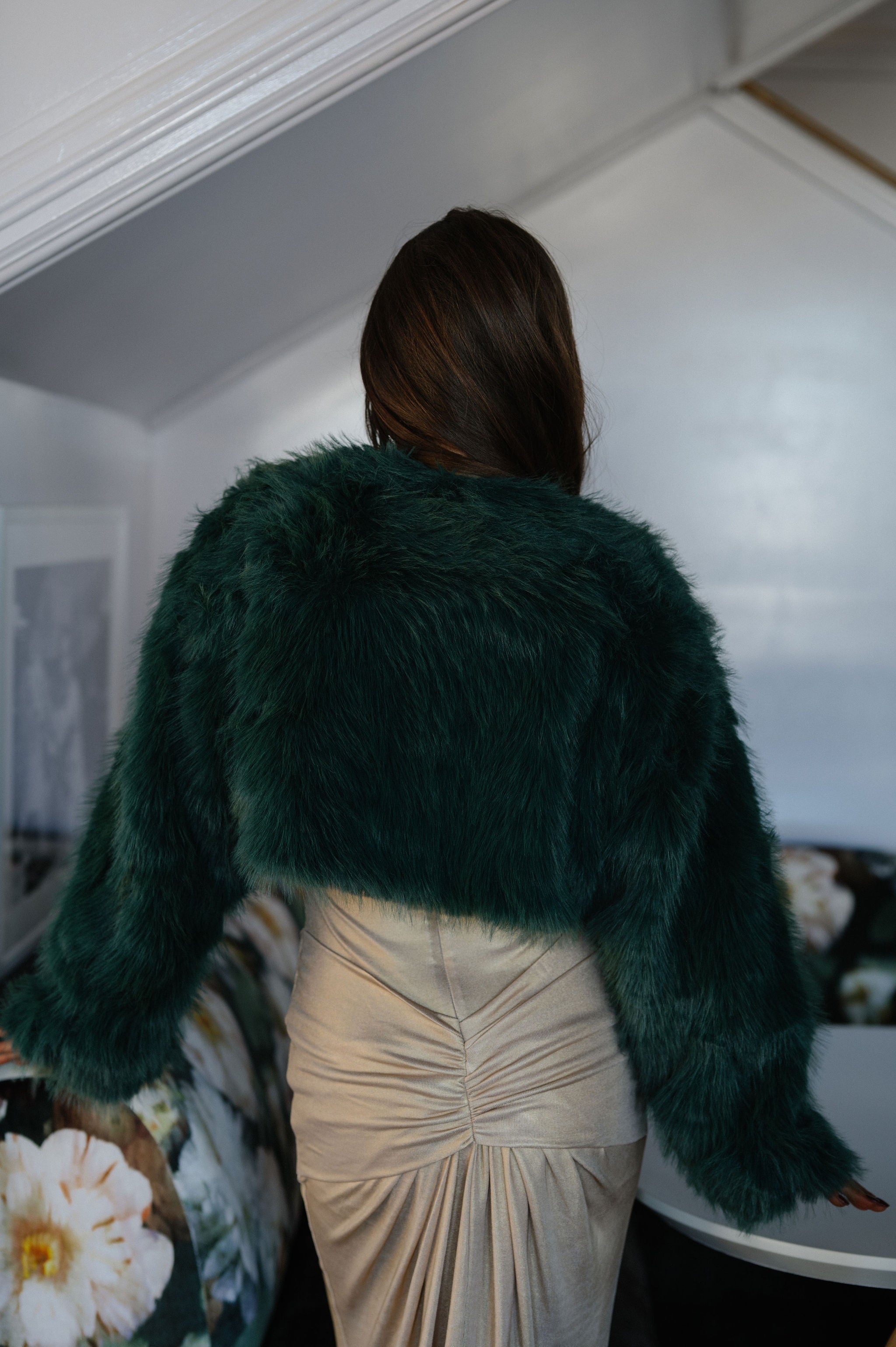 Sophia Faux Fur Jacket-Dark Green