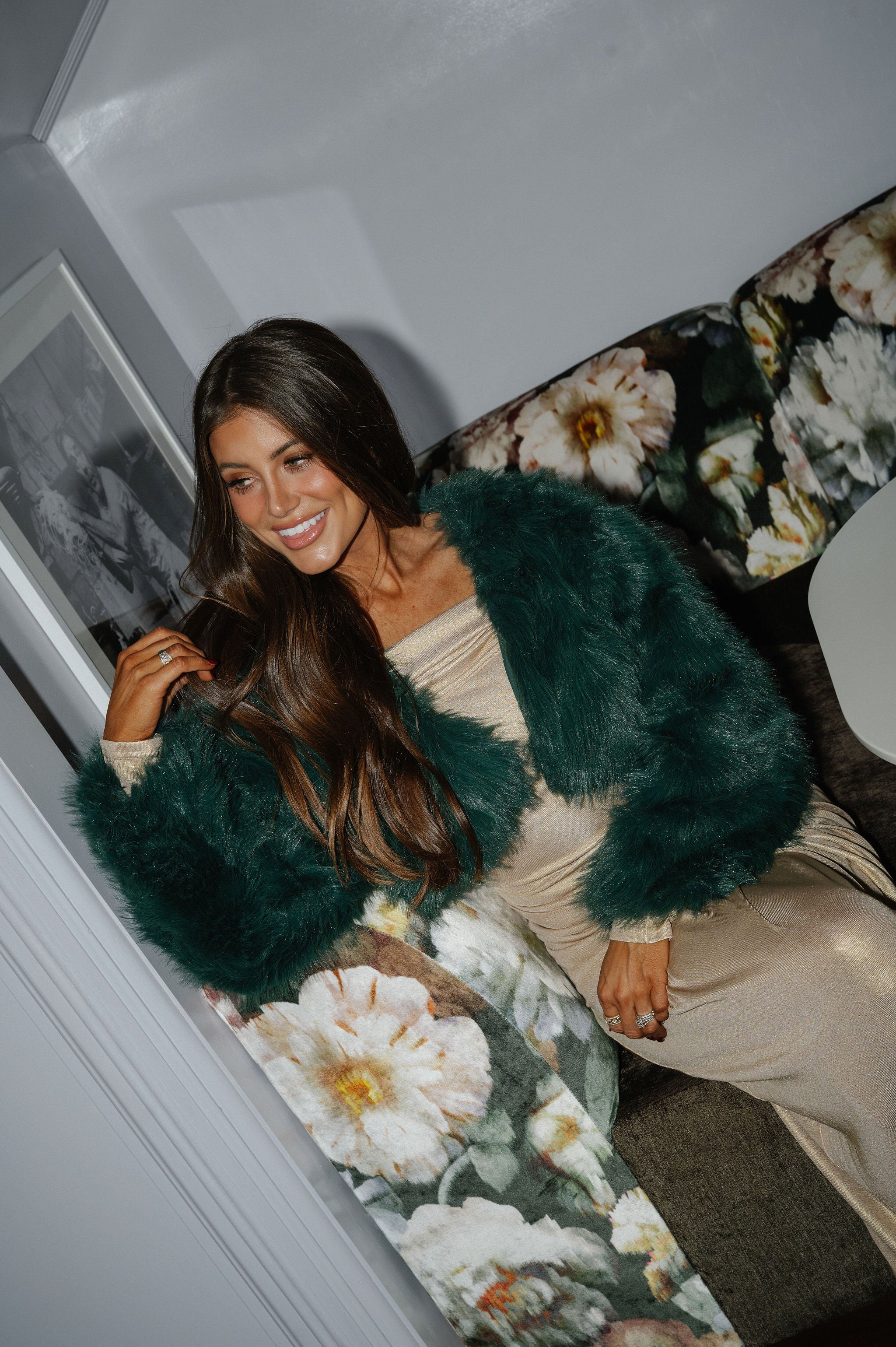 Sophia Faux Fur Jacket-Dark Green