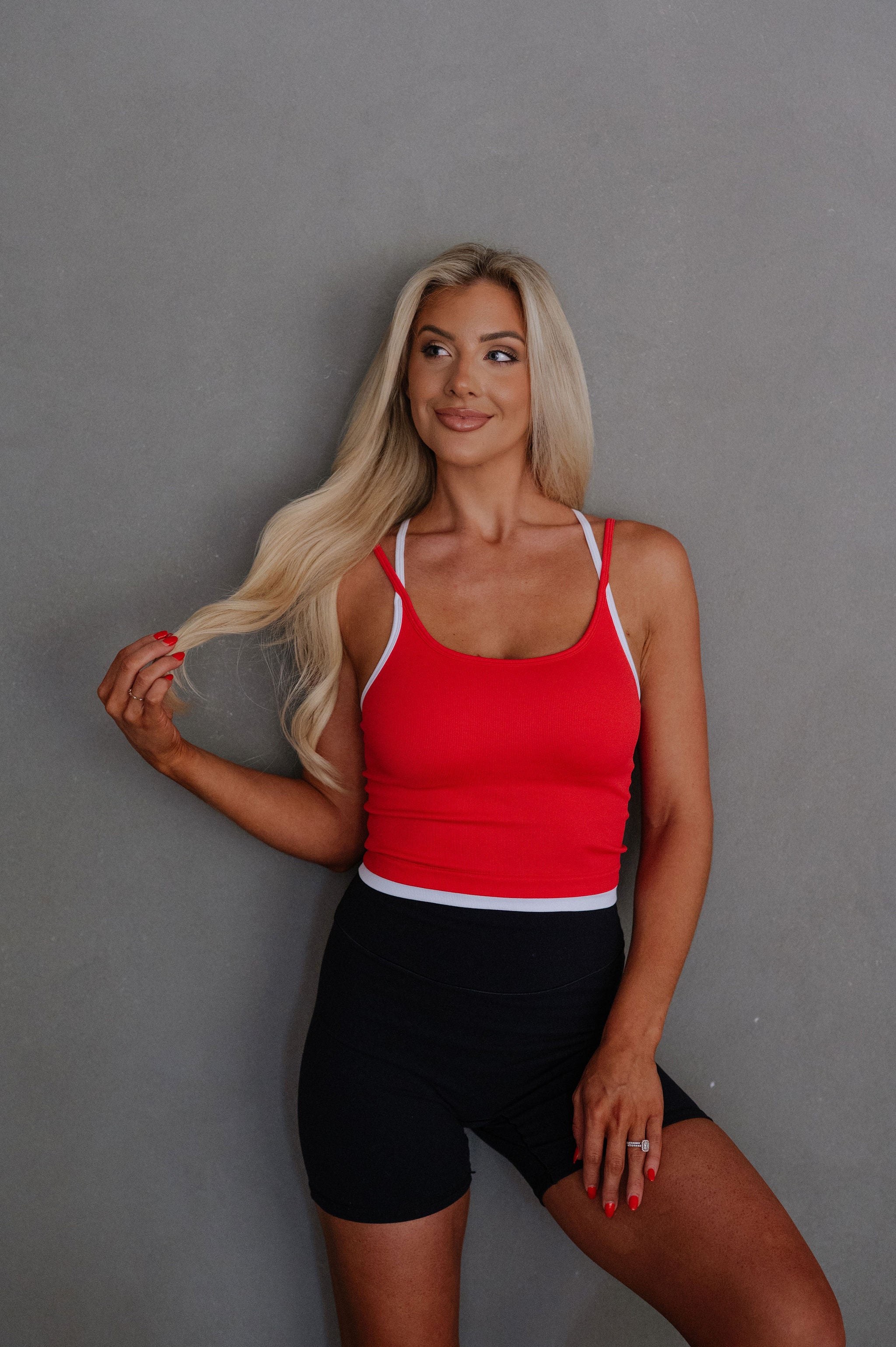 Contrast Halter Layer Tank-Red/White