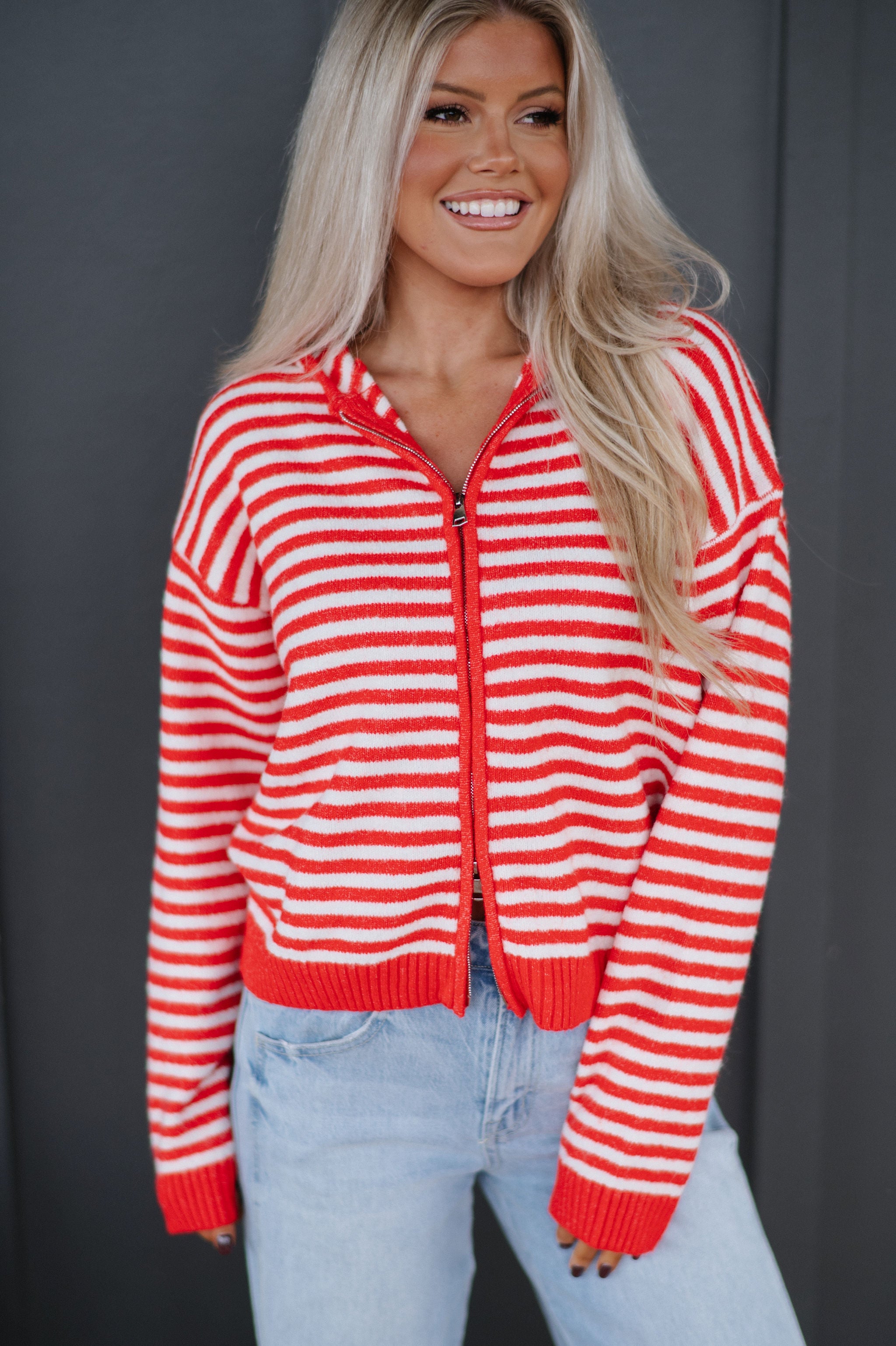 Callie Striped Hoodie-Red