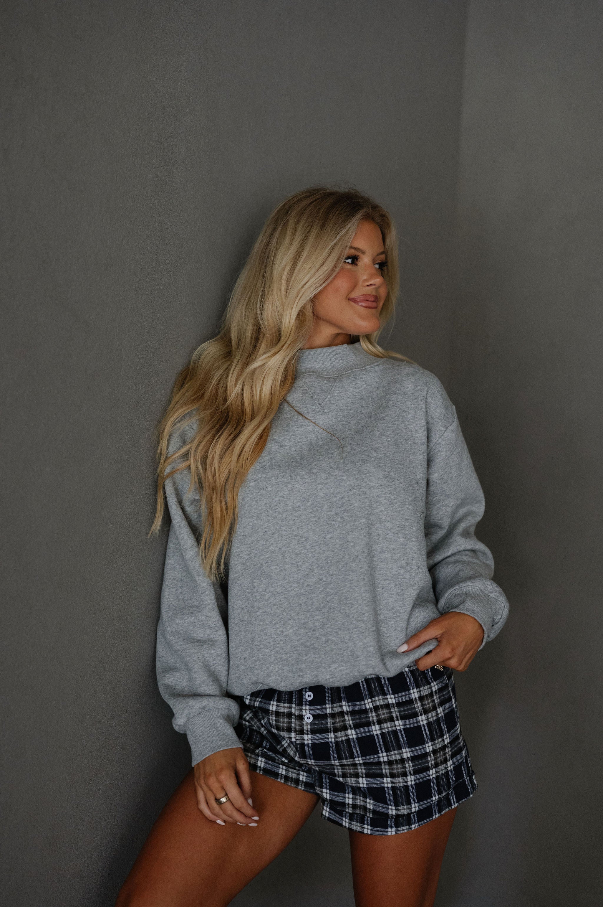 Millie Mock Neck Sweatshirt-Heather Grey