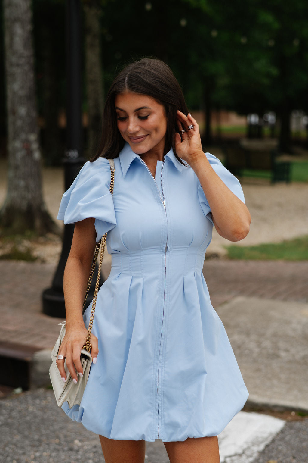 Stella Puff Sleeve Mini Dress-Light Blue