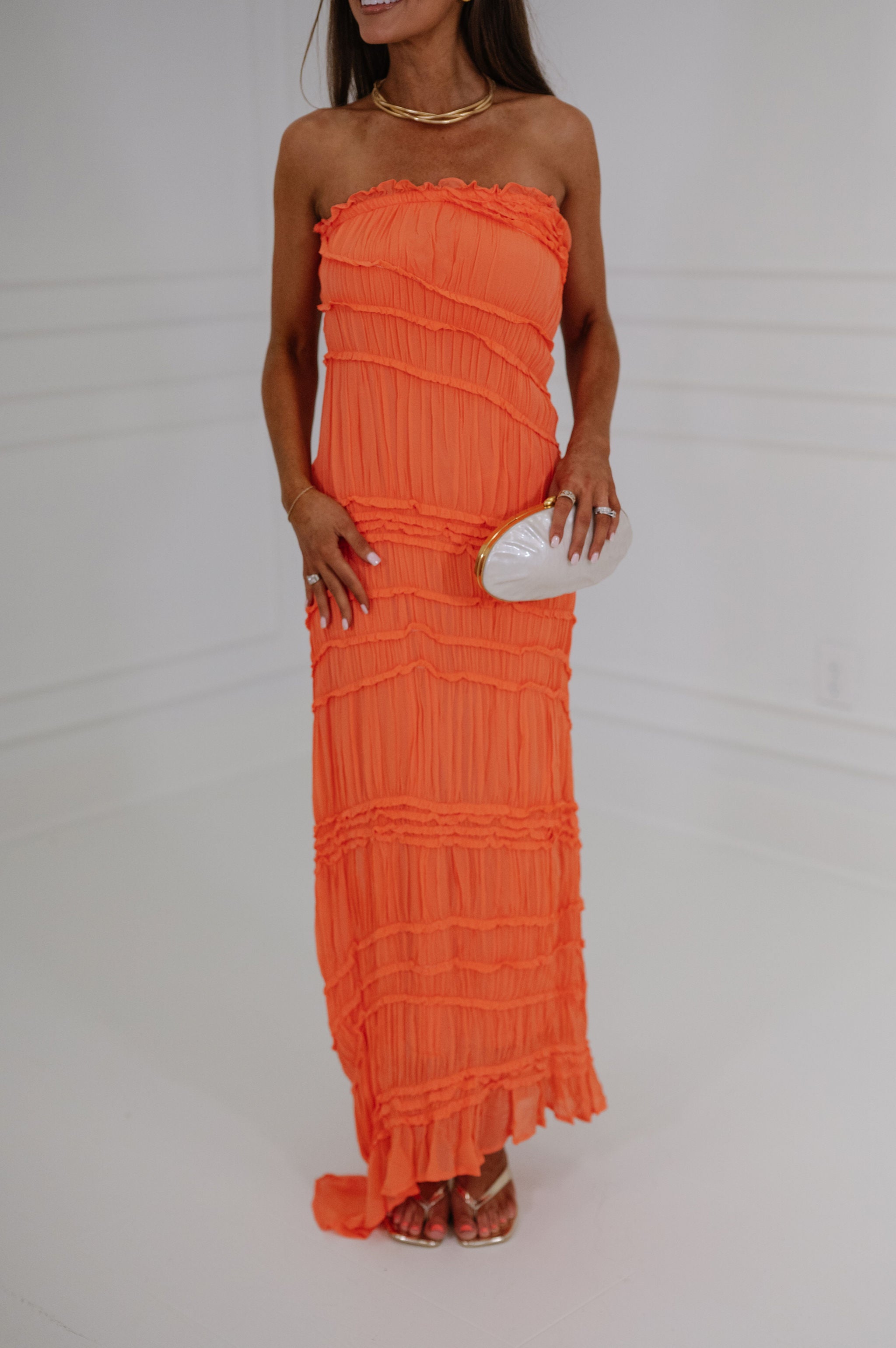 Textured Pleated Maxi Dress-Citrus