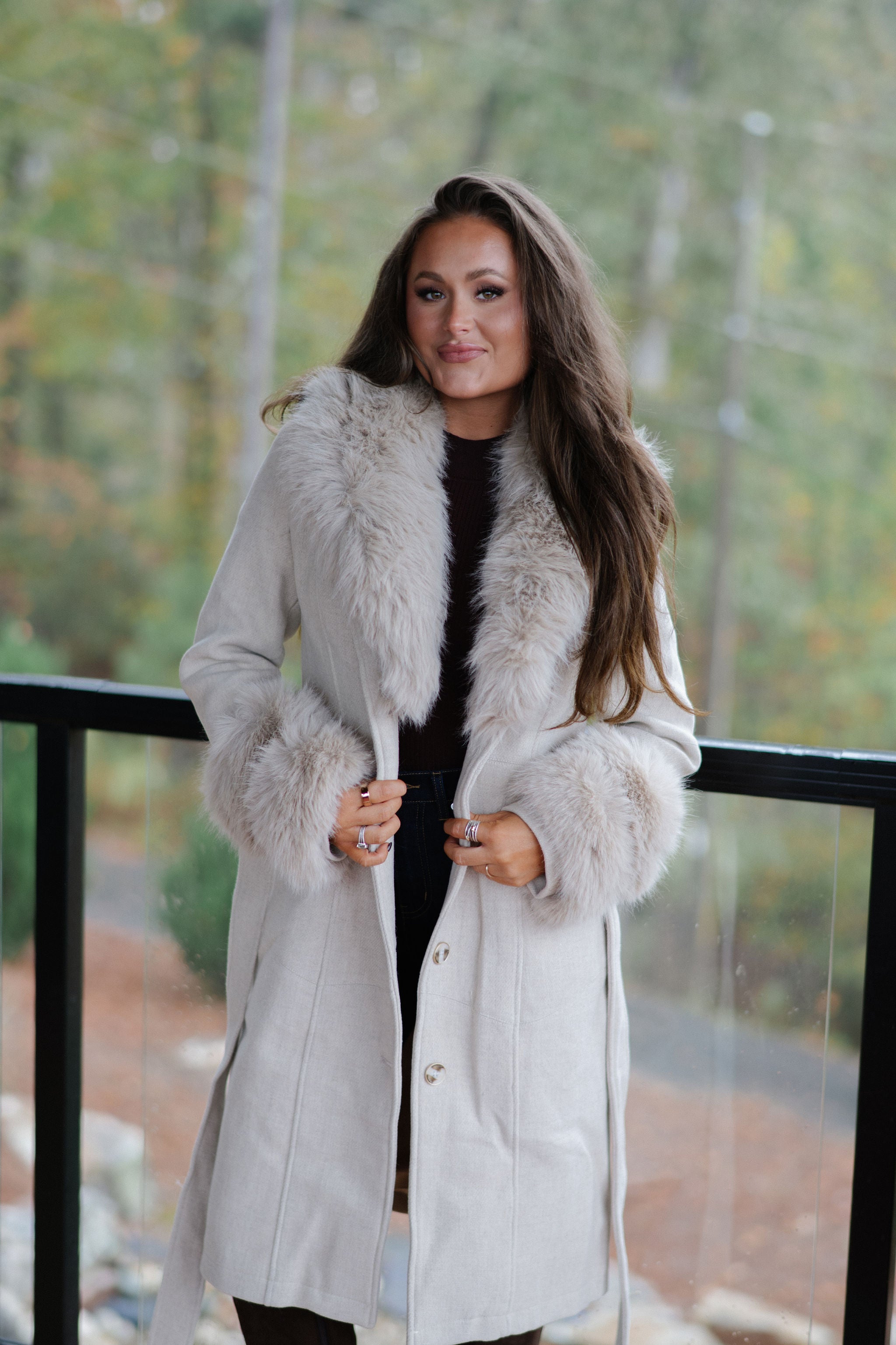 Imperial Faux Fur Trim Coat-Beige